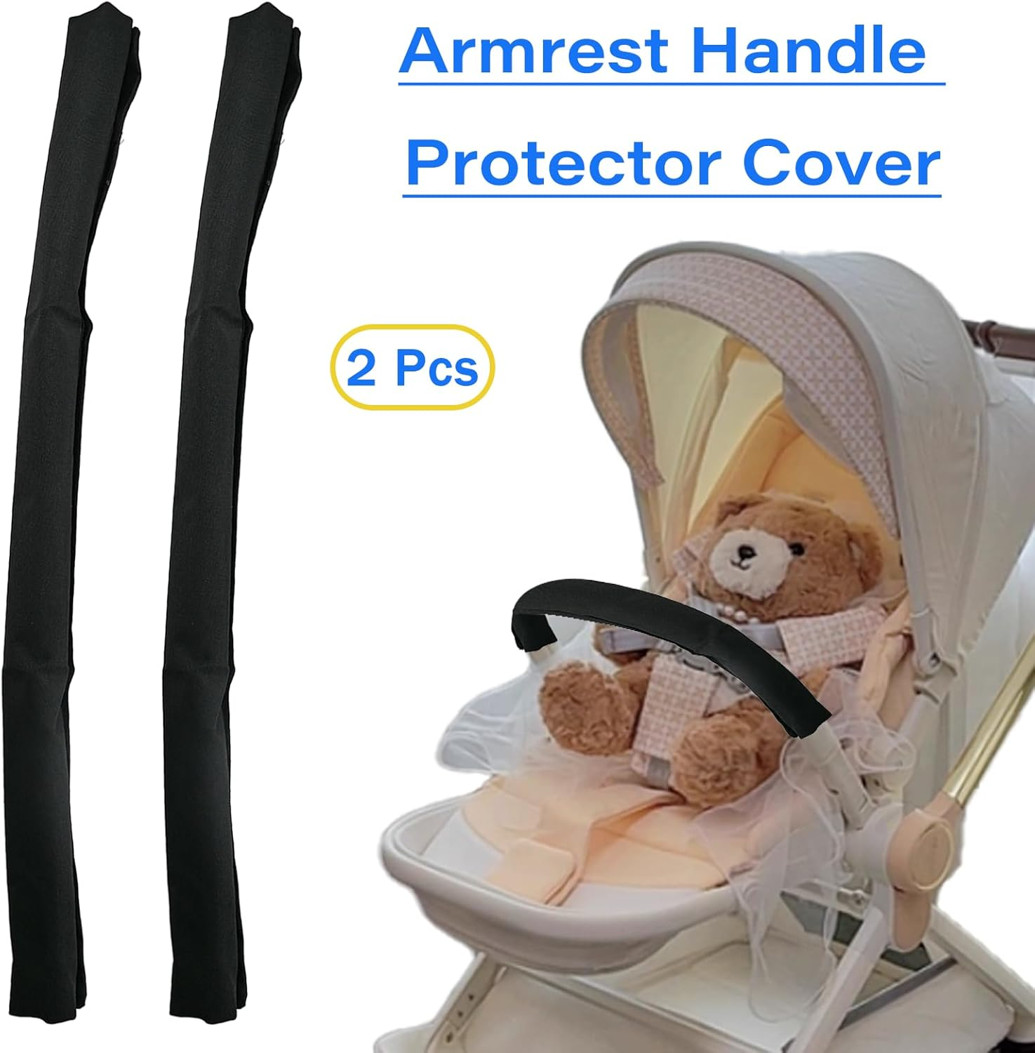 2PCS Stroller Bumper Bar Cover,Pushchair Armrest Handle Protector Cover,Handlebar Cover Replacement Pram Bumper Dustproof Handle Gloves image number 3