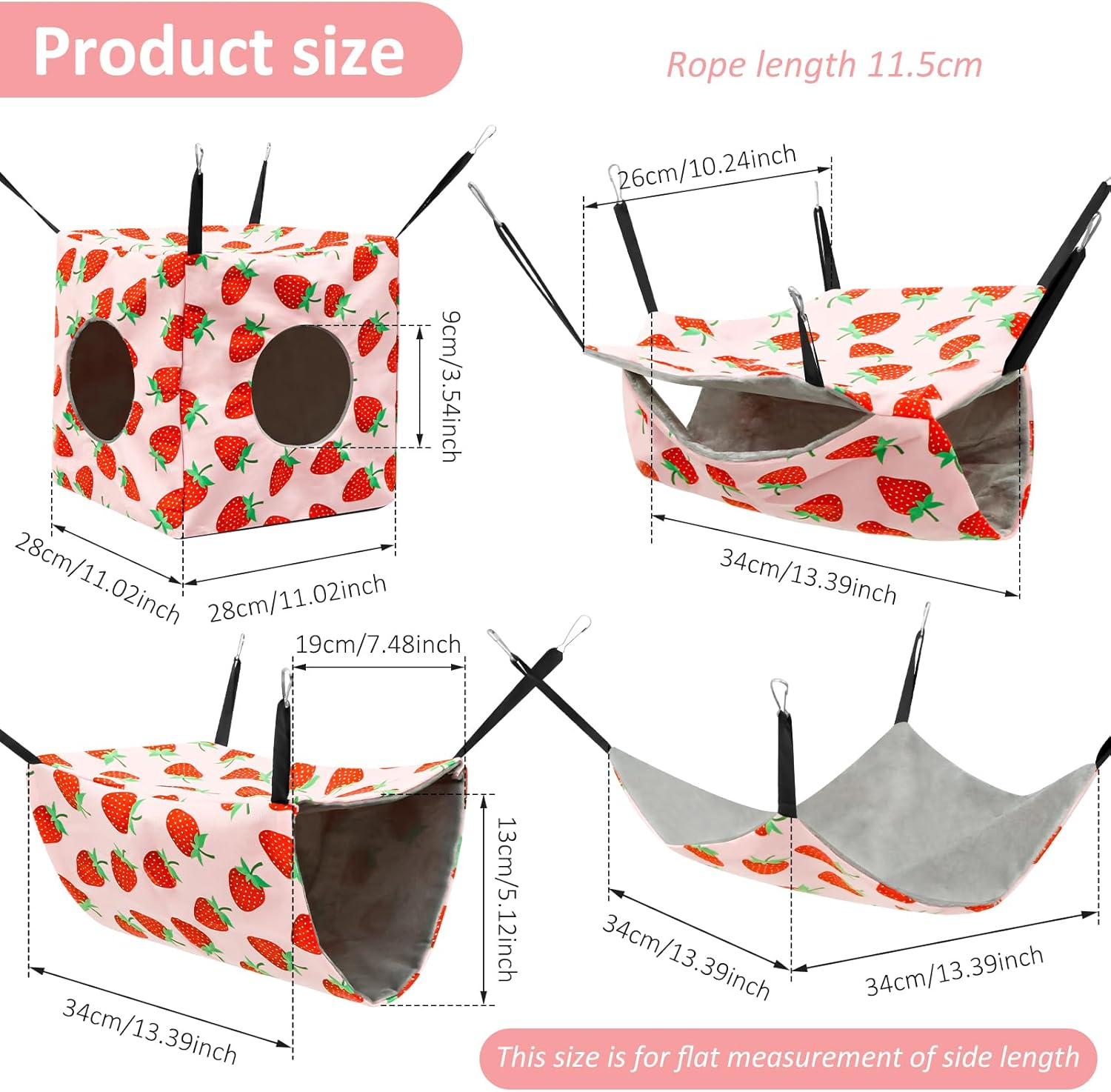 Pack of 4 Hamster Hammocks House, Hanging Swing Small Animals Bed Linen, Washable Rat Cage Accessories, Soft Plush Guinea Pig Bed Toy for Ferrets Rats Guinea Pigs Parrot (Pink) image number 3