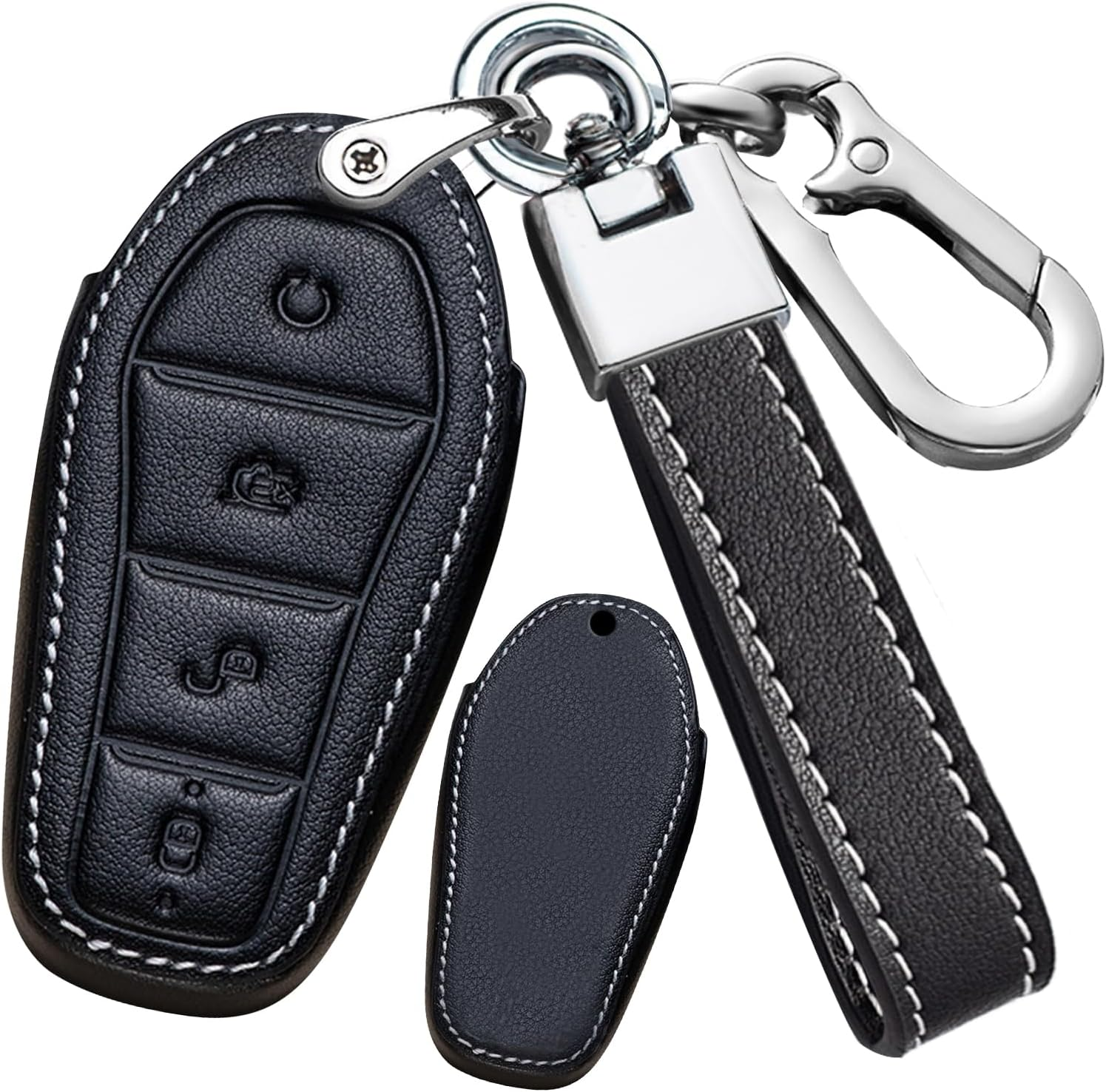 Ontto Leather Car Key Fob Cover Fit for BYD Atto 3 Dolphin Seal U-Dm-I Sealion 7 Sealion 6 Shark 6 Key Case Holder Shell Key Chain Keyring Protector Car Styling Accessories Black 1