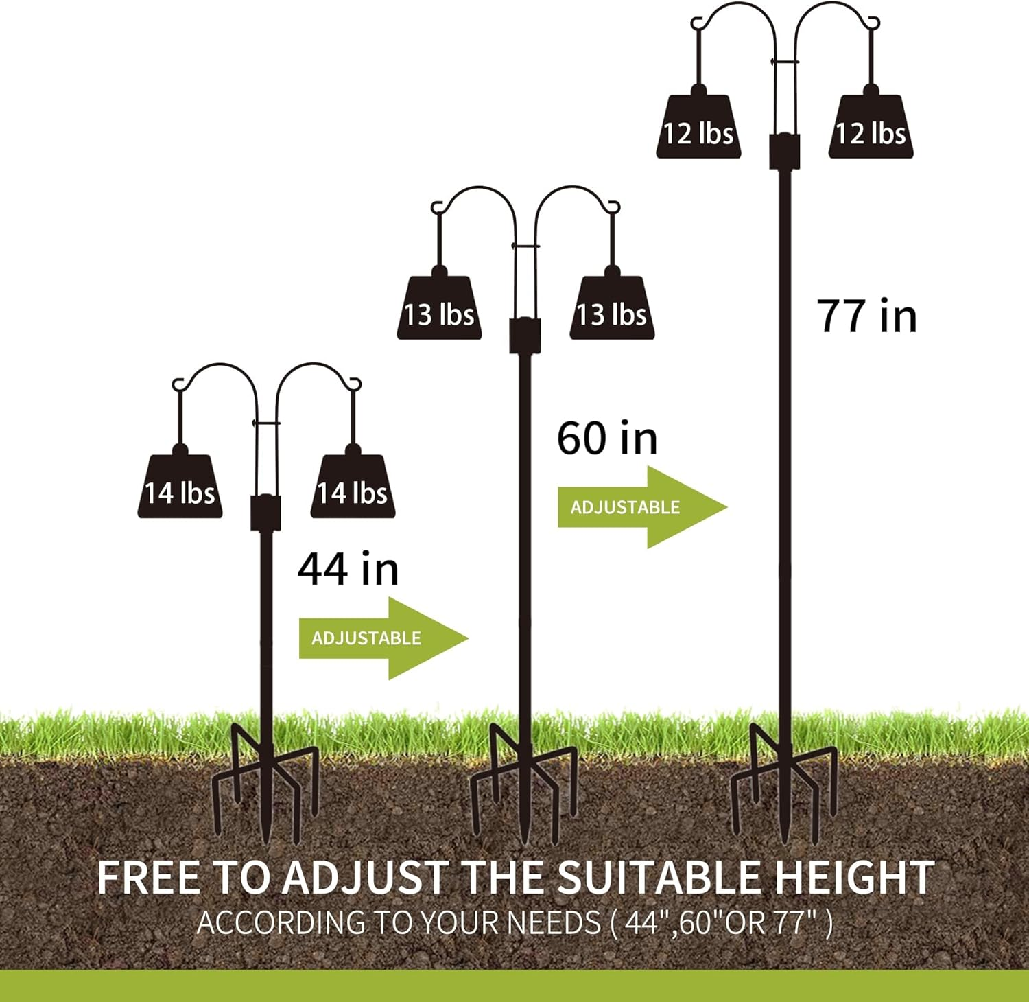 Double Shepherd Hooks for Outdoor, XICEN 79 Inch Heavy Duty Bird Feeder Pole for Hanging Bird Feeder, Garden Hooks Plant Baskets, Garden Plant Hanger Stands with 5 Prong Base