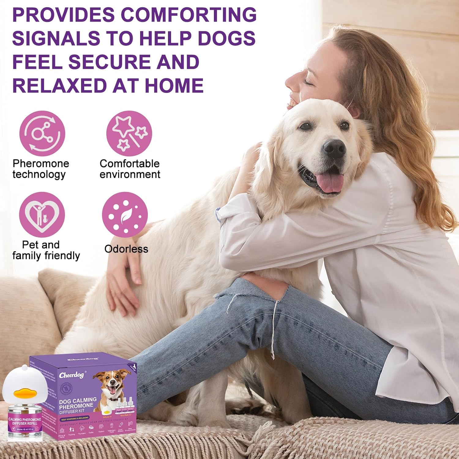 Dog Calming Pheromone Diffuser, Pet Calming Diffuser for Dog Anxiety Relief 3 Refills,Relieve Separation Anxiety, Stress Barking and Chewing Calm Relaxing image number 5