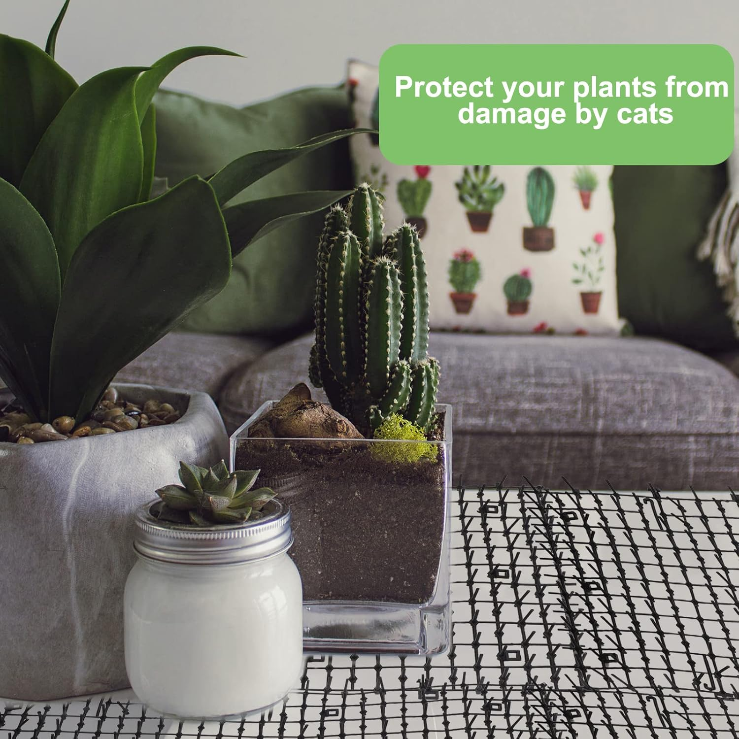 Cat Scat Mat with Spikes 200 * 28 Cm Cat Repellent Mat with Spikes Pet Deterrent Net anti Cat Mat Gardening Plastic Cat Scat Mat with 8 U-Shaped Pegs for Wild Animal Outdoor Garden Plants