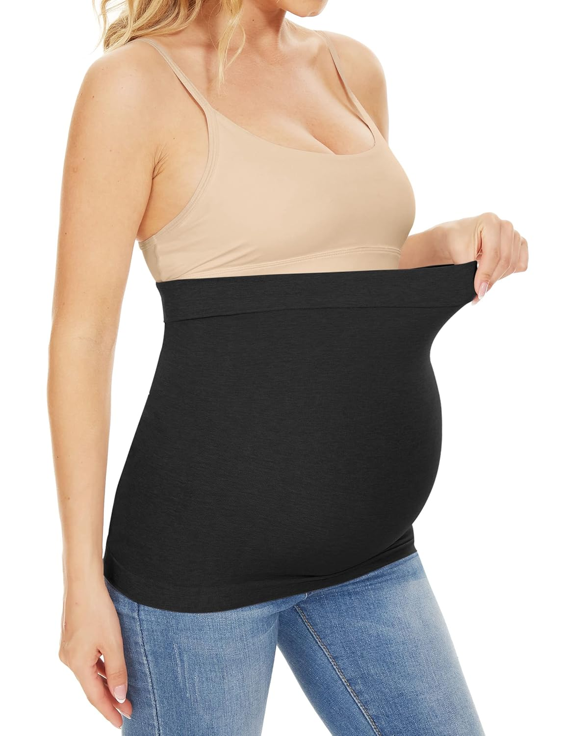 Rheane plus Size Maternity Belly Band, Pregnancy Band for Pants Clothes (Black+Black XXL) image number 6