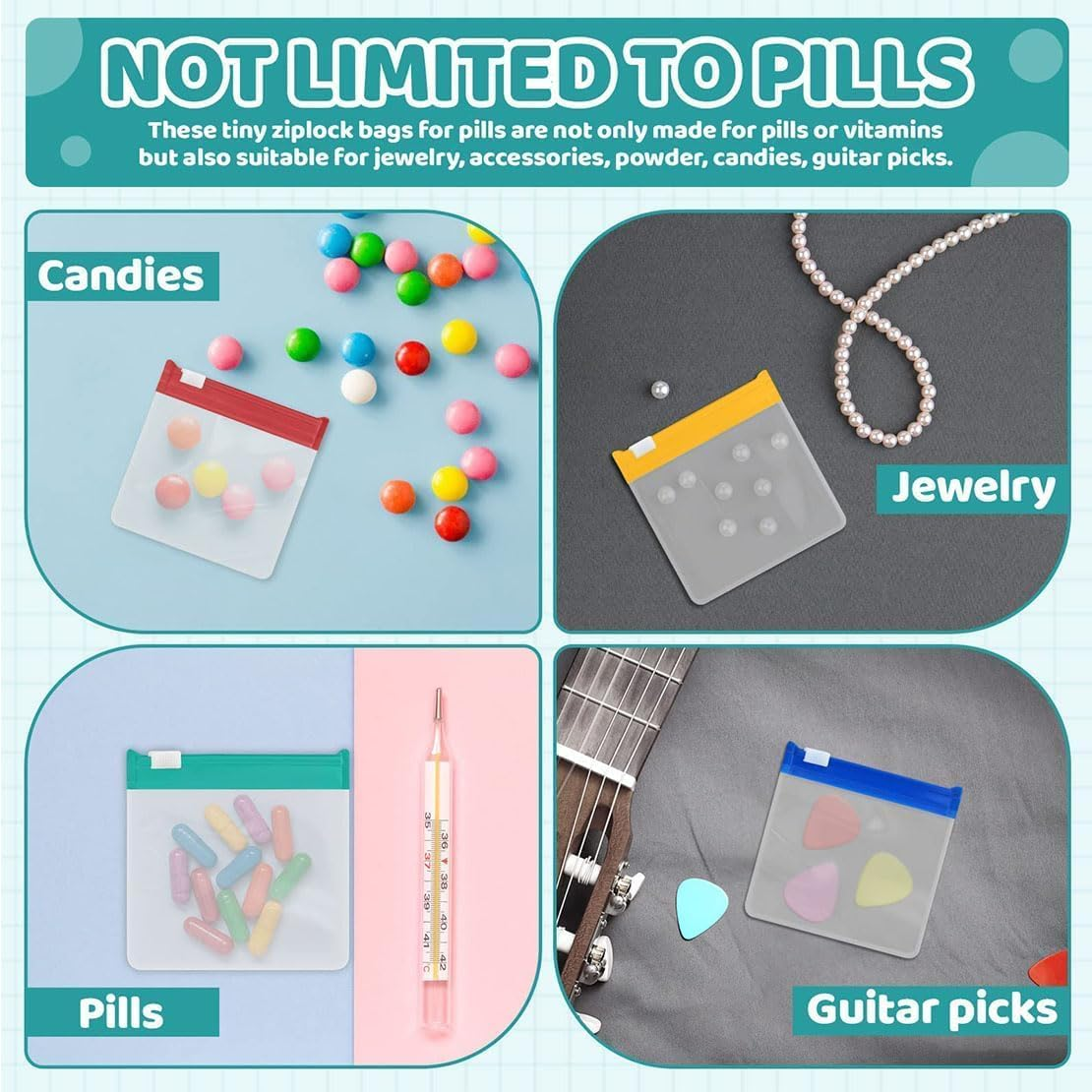 35Pcs Pill Pouch Bags Zippered, Reusable Translucent Medicine Pill Organizer Vitamin Organizer Set, Portable Pill Baggies Small Zippered Pouches for Travel Office School (7 Colors) image number 1