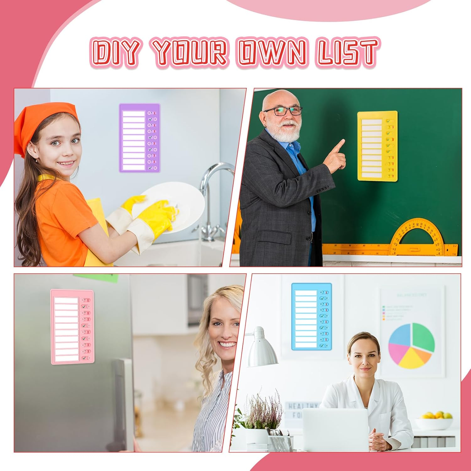 Queekay 4 Pcs Blank Chore Chart Kids Chore Chart, Plastic Checklist Board with 8 Detachable Cardstock to Do List for Home Routine Planning (Purple, Blue, Yellow, Pink) image number 6