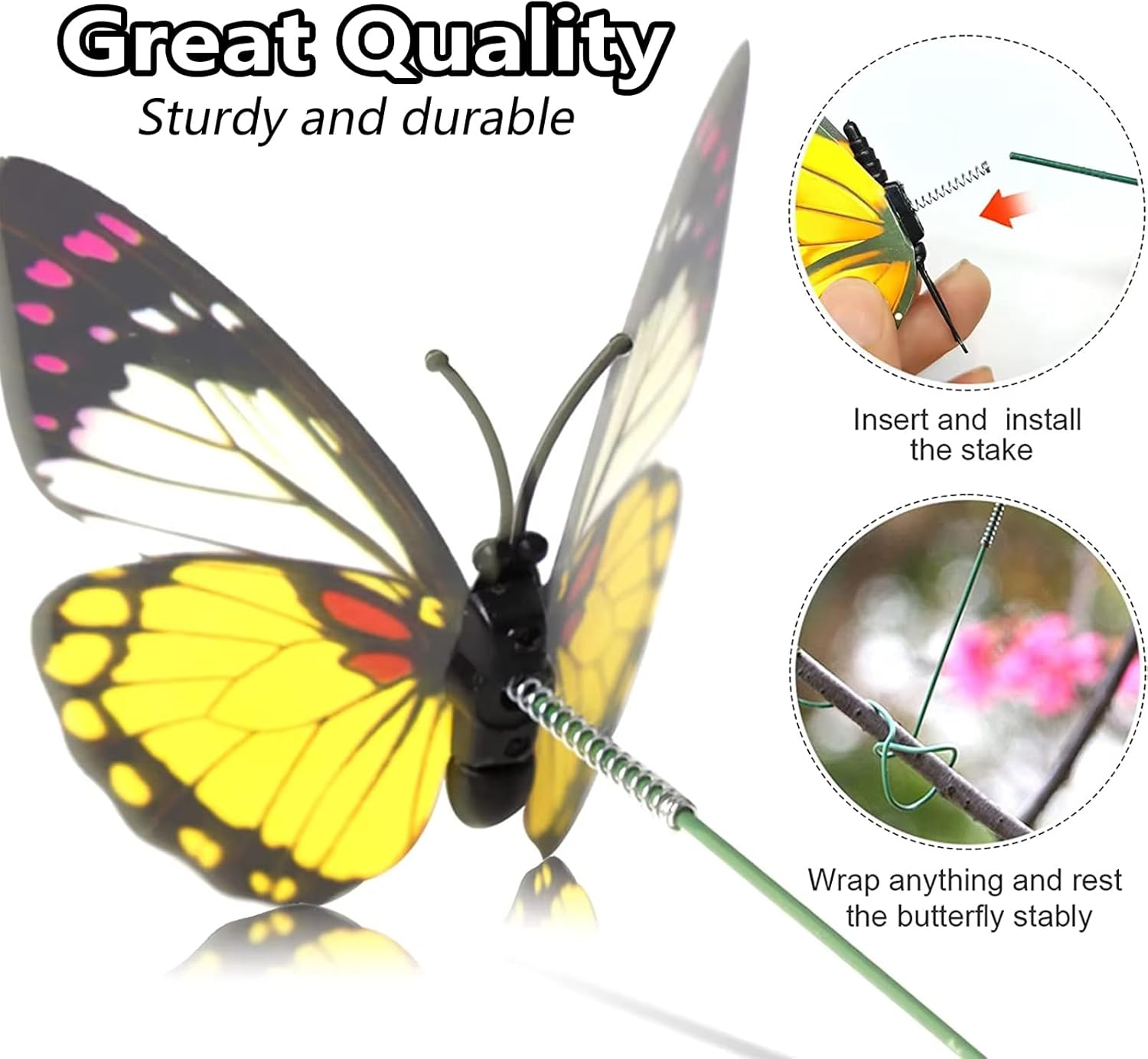 100Pcs Colorful Butterflies Stakes, PVC Waterproof Butterfly Garden Stakes Decorations for Indoor, Outdoor Yard, Patio Plant Pot, Christmas Garden Decor - Color 100 image number 5