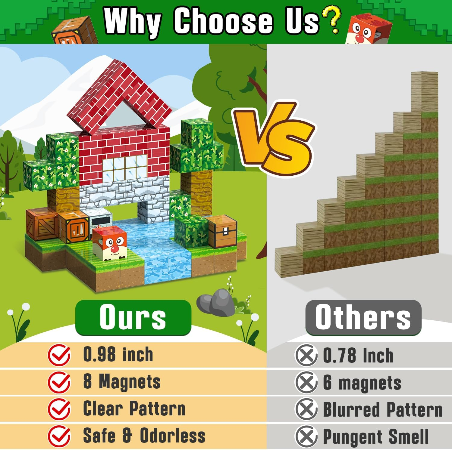 Lehoo Castle Minecraft Magnetic Blocks, Magnetic Blocks Building Mine Magnet World, Stem Sensory Toys for 3 Year Old Gifts (Forest)