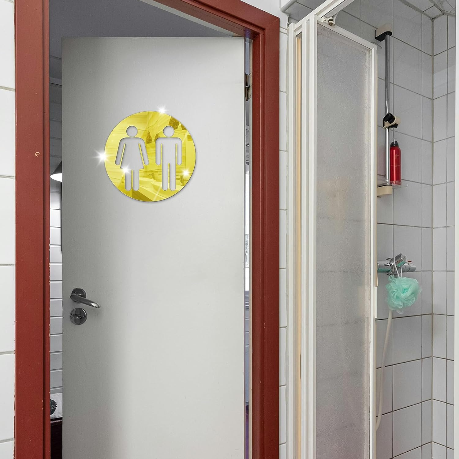 All Gender Restroom Sign Peel and Stick, Acrylic Mirror Sticker Gender Neutral Bathroom Signs Wall Decor Decal, Vinyl Unisex Bathroom Door Sign, Men and Women Toilet Sign for Home, Silver