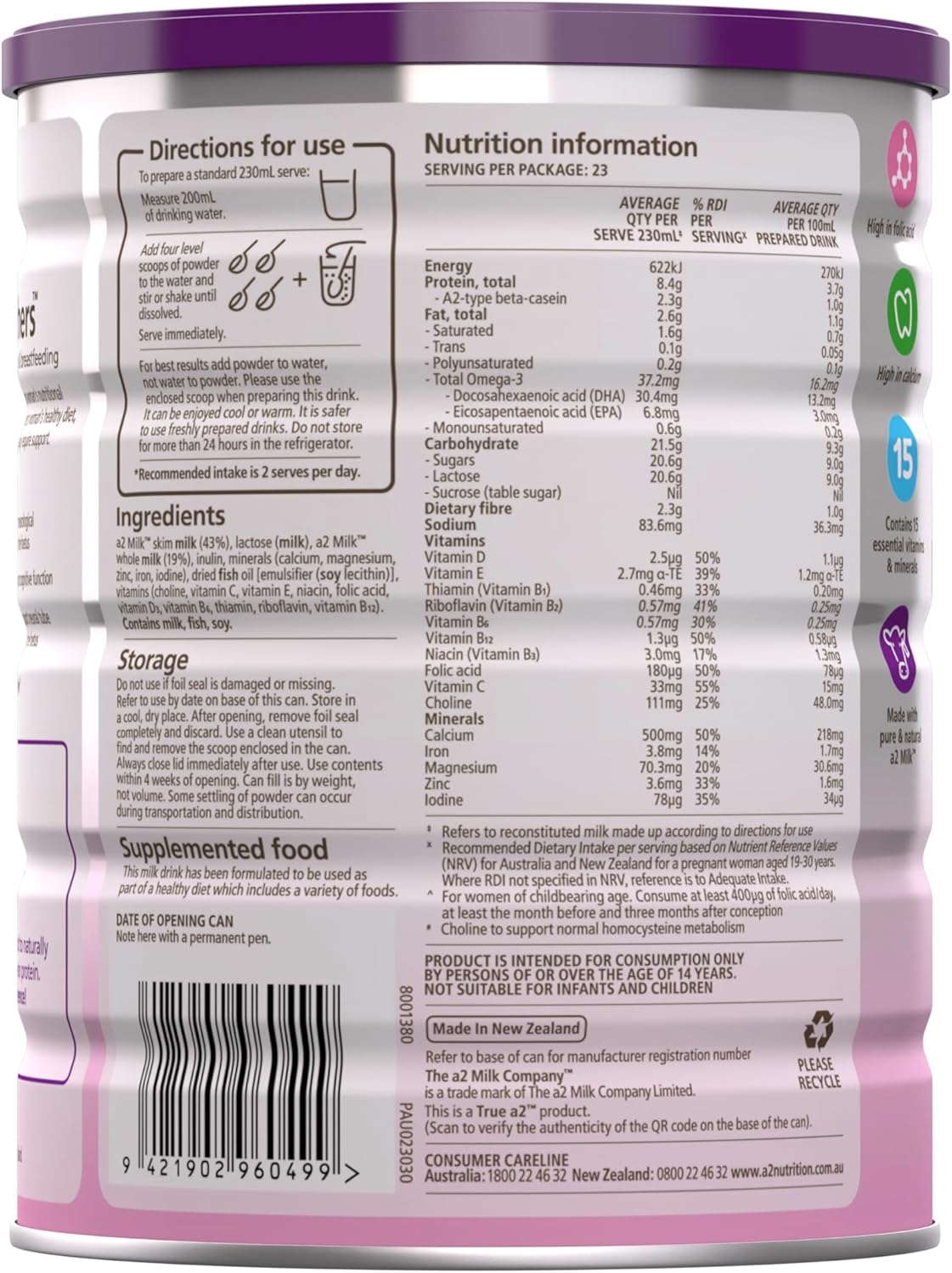 A2 Platinum Nutrition for Mothers Powder 900G