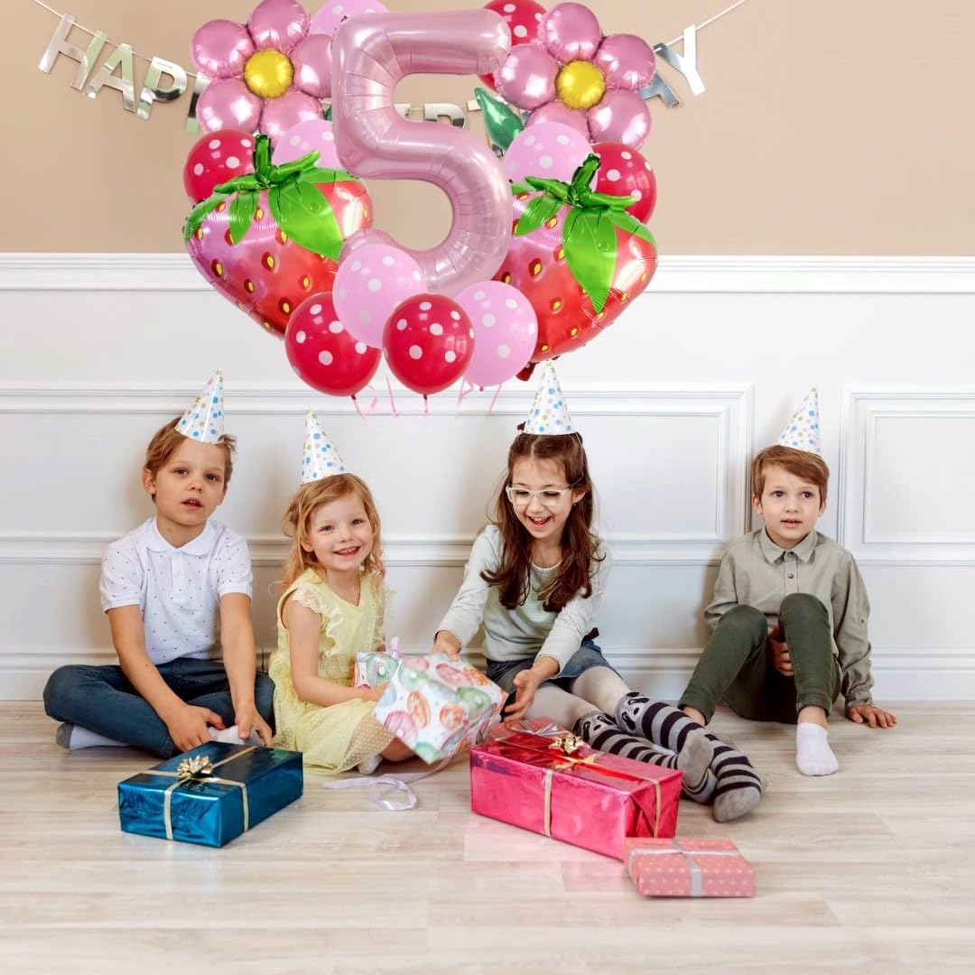 Berry Birthday Decorations - 8Pcs Strawberry Balloons, Daisy Balloons, Strawberry Birthday Decorations, Girls Birthday Balloons Birthday Backdrops for Girls (5) image number 1