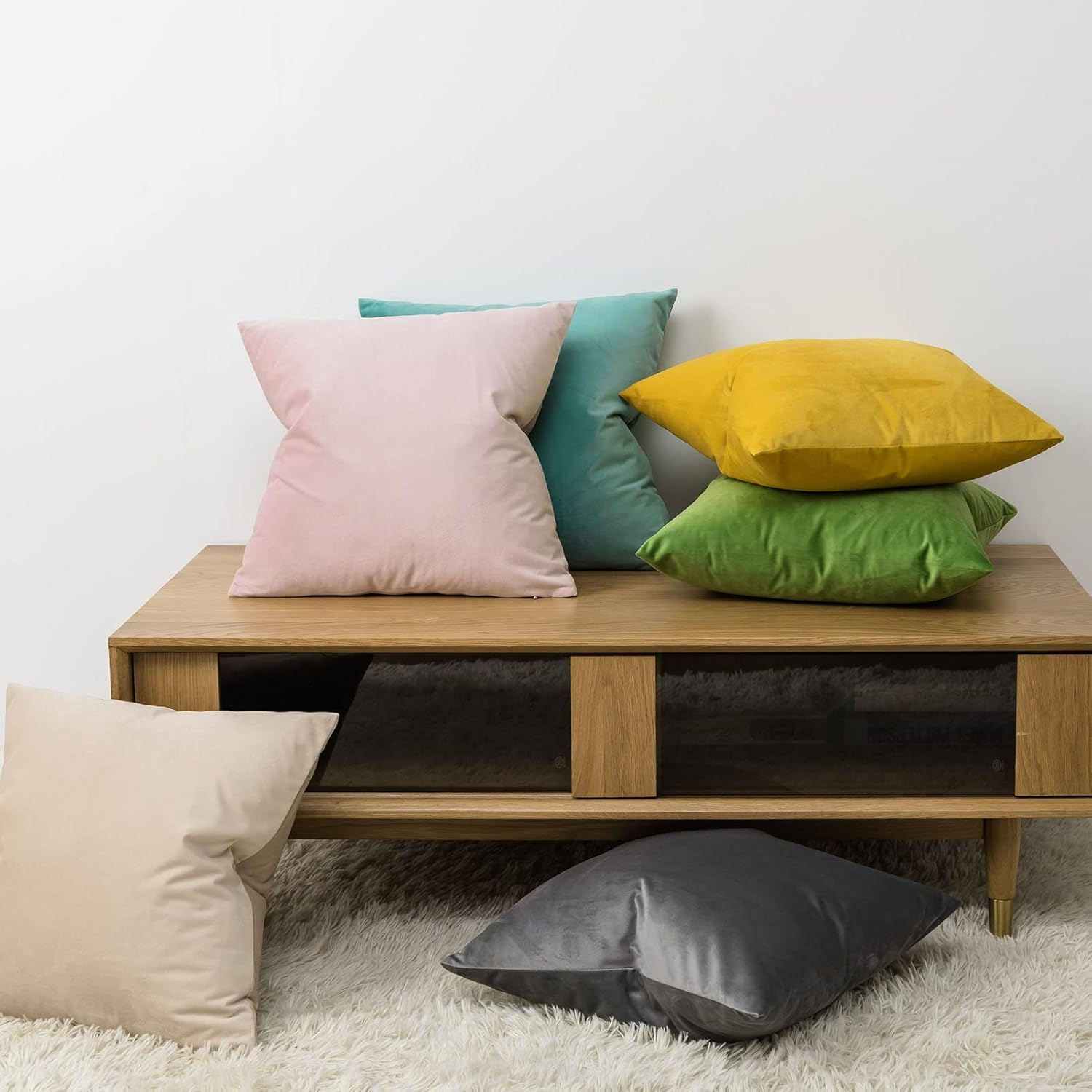 JUSPURBET Decorative Velvet Throw Pillows Covers for Couch Bed Sofa,Pack of 2 Luxury Solid Soft Cushion Cases,26X26 Inches,Khaki image number 6