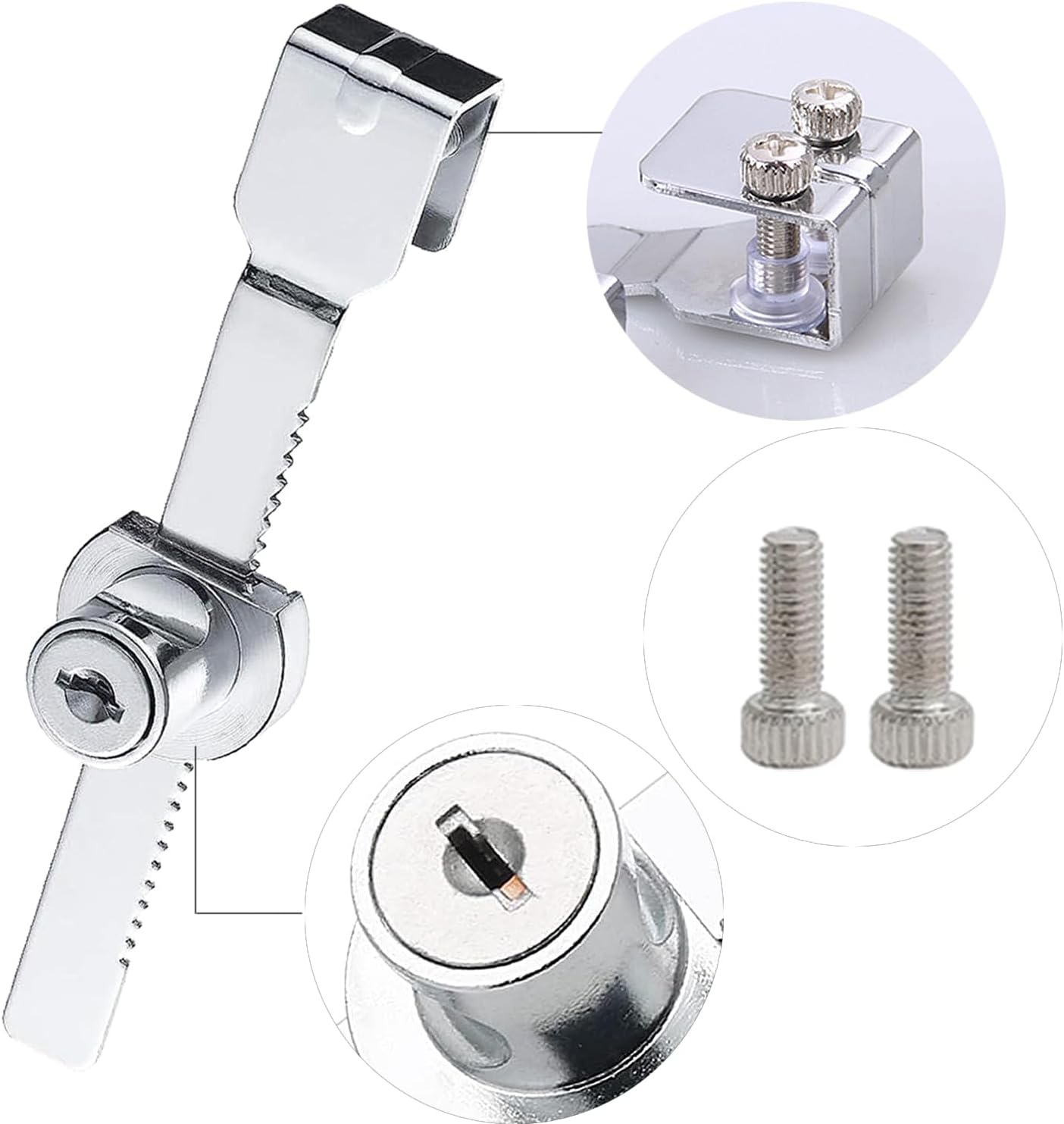 5 Pcs Showcase Locks, Zinc Alloy Security Case Locks No Drill Sliding Glass Door Ratchet Lock Drawer Display Case Locks with Different Keys for 2-6Mm Thick Door image number 6