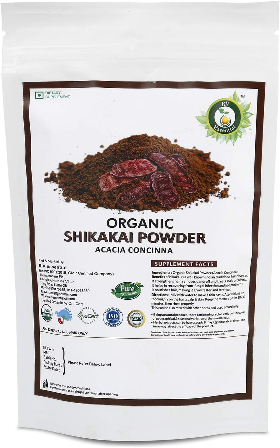 R V Essential Organic Shikakai Powder 100Gm/ 3.53Oz/ 0.22Lb- Acacia Concinna Shikakai Fruit Powder for Hair USDA Organic Certified Ayurvedic Herbal Supplement in Resealable and Reusable Zip Lock Pouch image number 3