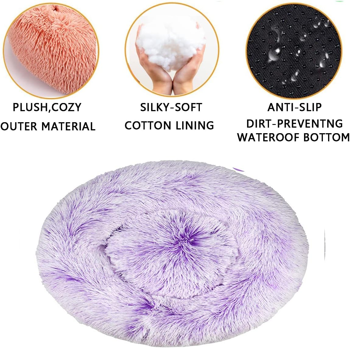 Calming Dog Bed & Cat Bed, Anti-Anxiety Donut Dog Cuddler Bed, Warming Cozy Soft Dog round Bed,For Small Medium Dogs and Cats43In