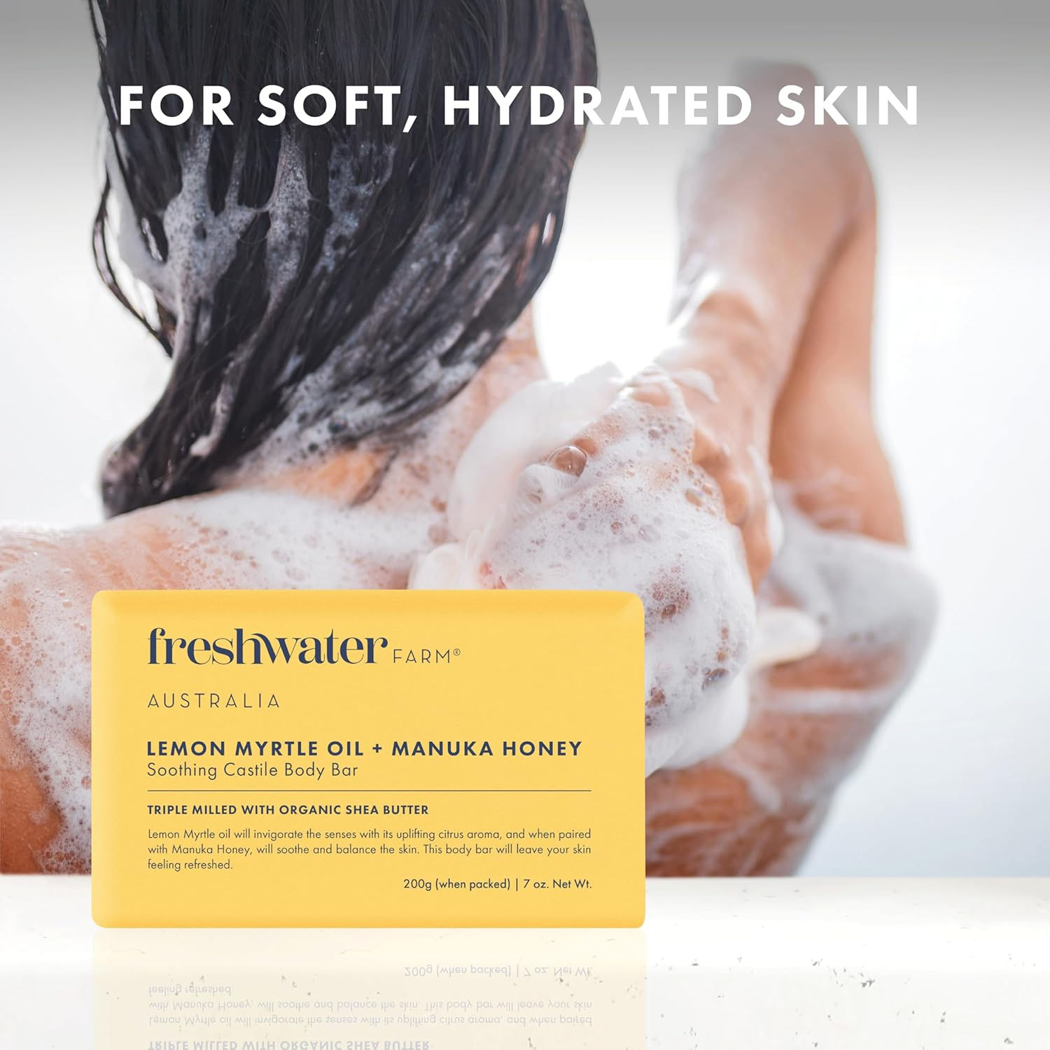 Freshwater Farm Australia Soothing Castile Natural Body Bar/Soap Bar for Women/Men- Lemon Myrtle Oil+Manuka Honey. Nourishing Essential Oils Soap/Body Soap for Dry, Sensitive Skin-200G X 8 Pack image number 6