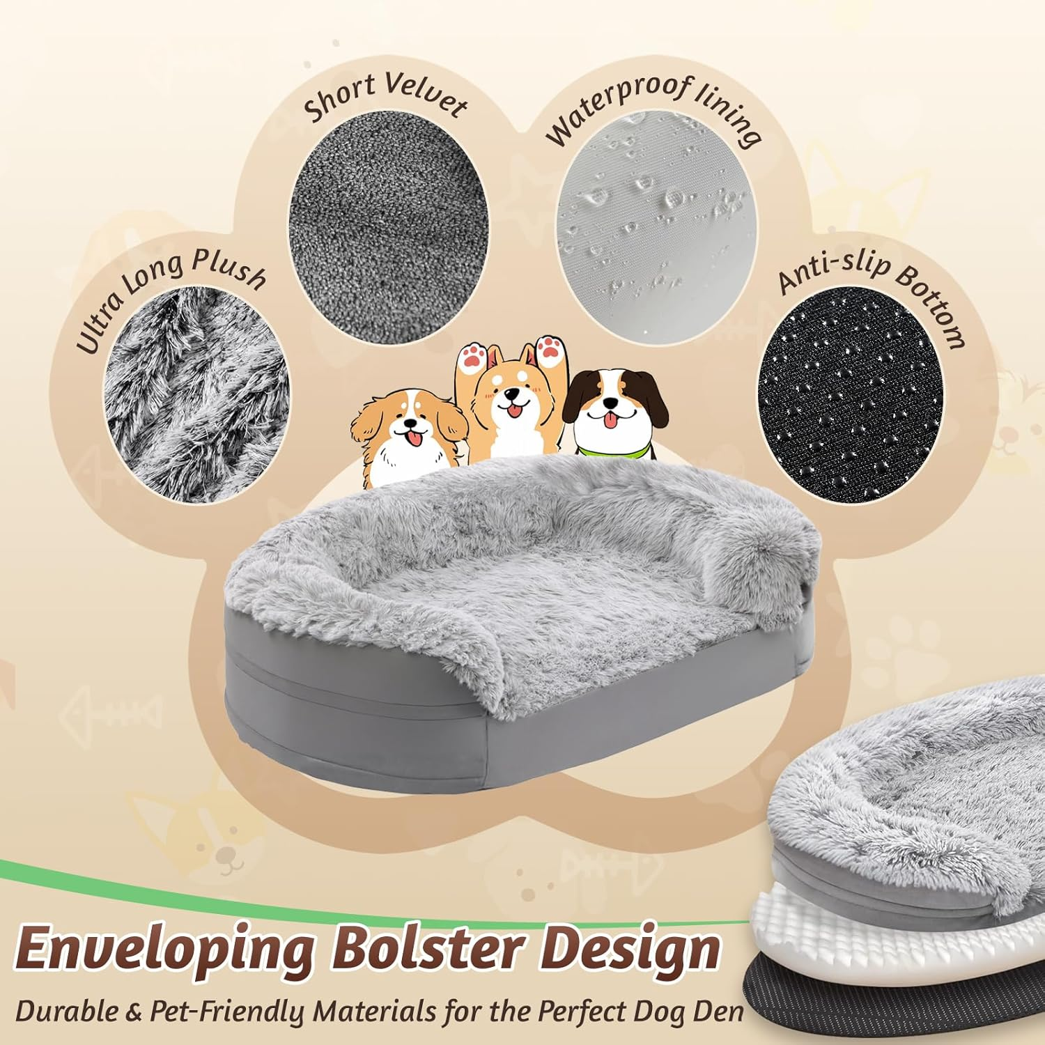 Stormhero Large Orthopedic Dog Bed - XL Dog Sofa Beds for Medium Large Dogs 121 X 89 Cm, Memory Foam Anxiety Pet Bed with Warm Mattress Cushion, Washable Dog Bedding Firm Support, Cozy Pet Crate Bed image number 2