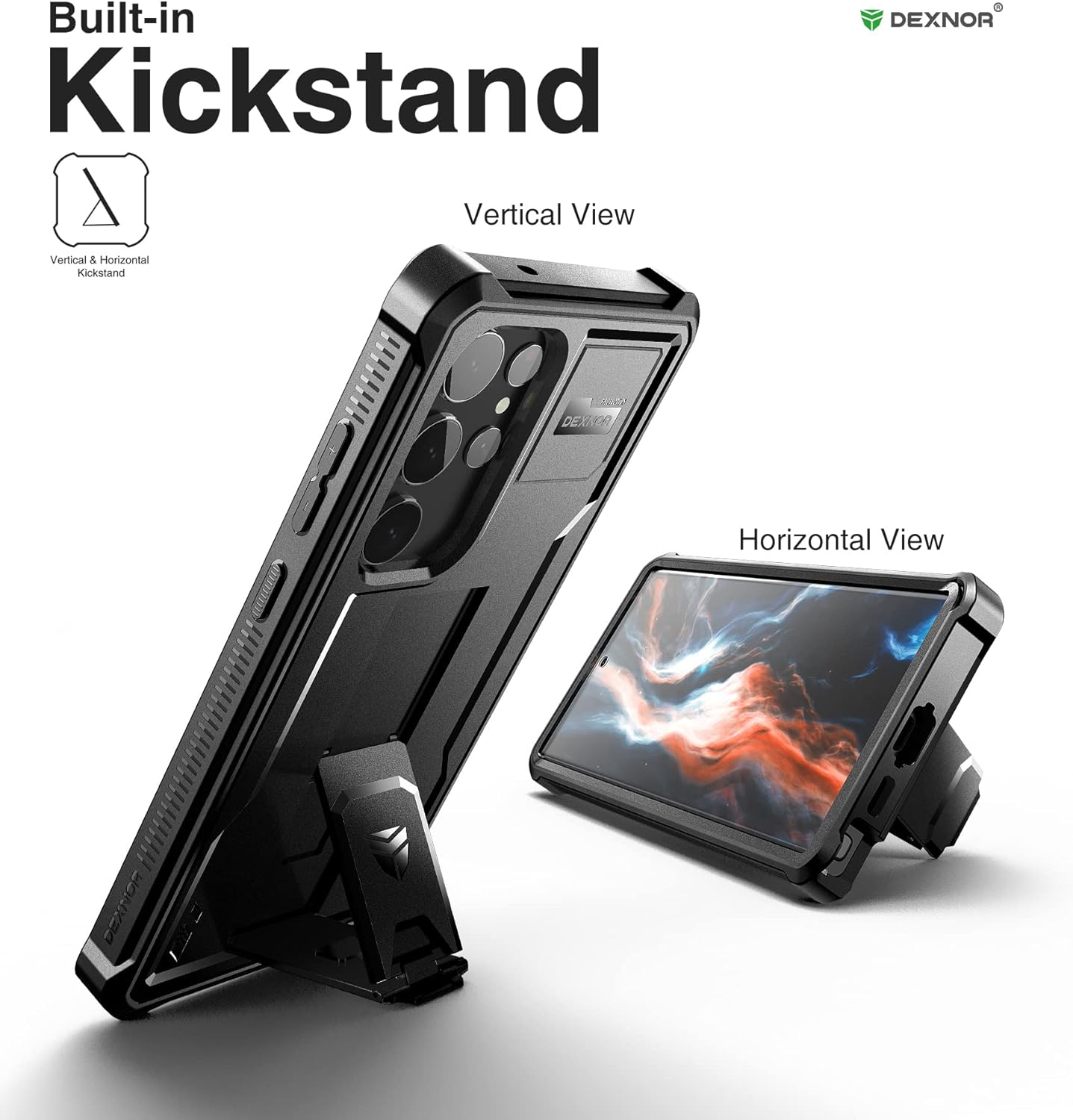 Dexnor Full Body Case for Samsung Galaxy S23 Ultra【Double Front Frame & Kickstand】, Bumpershock Technology Drop Protection Rugged Phone Cover Shockproof Protective Bumper Case - Black image number 6