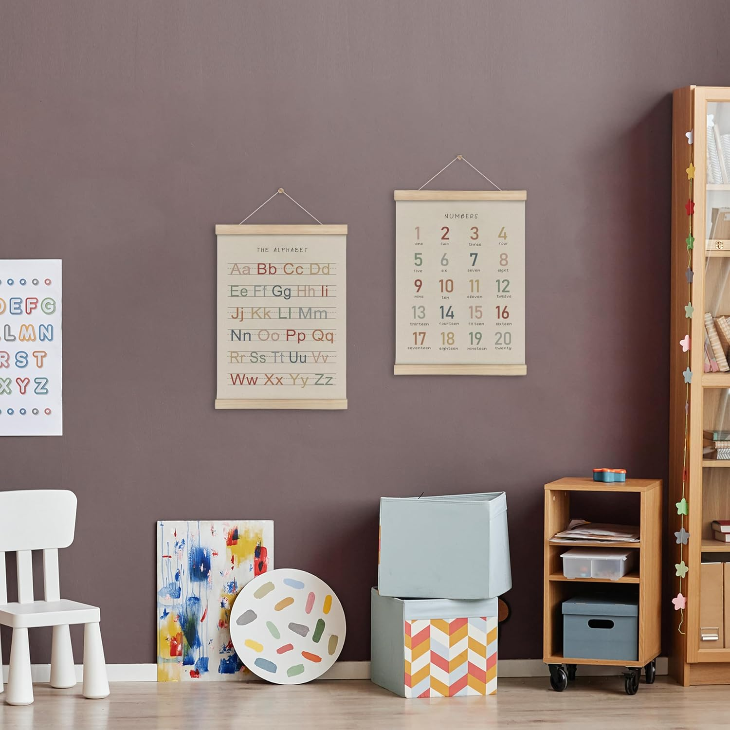 Alphabet Numbers Poster Hanger Frame Set of 2, Nursery Wall Decor, ABC Banner Poster Wall Art with Wooden Frames, Alphabet Banner Wall Hanging Decor for Toddler Playroom Nursery, 12X16 Inch image number 2