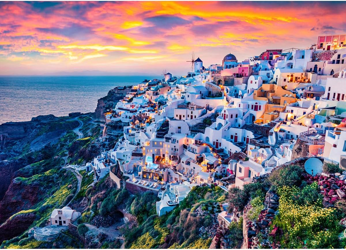 HUADADA Jigsaw Puzzles for Adults 1000 Pieces, Puzzles for Adults 1000 Piece, Challenging Game Toys, Impossible Puzzle, Family Decoration Puzzle - Santorini Island image number 1