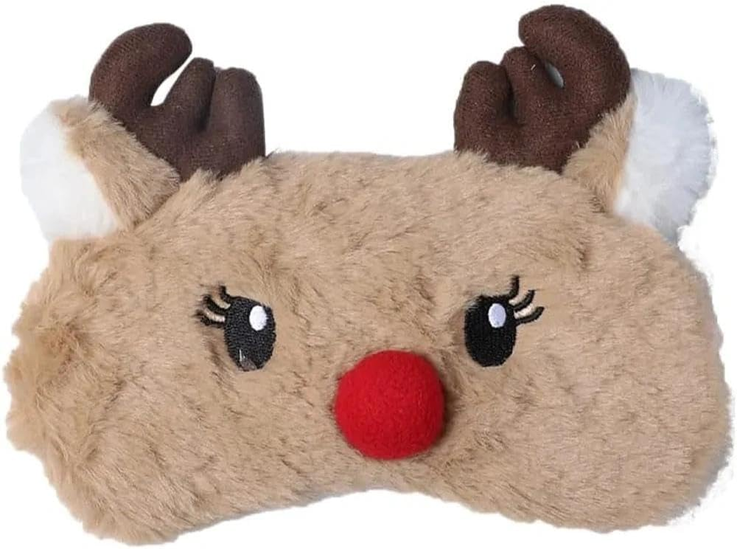 Cute Christmas Reindeer Sleep Mask for Women, Soft Plush Eye Mask for Sleeping and Travel, Lightweight Blindfold for Blocking Light with Adjustable Strap - Ruibex