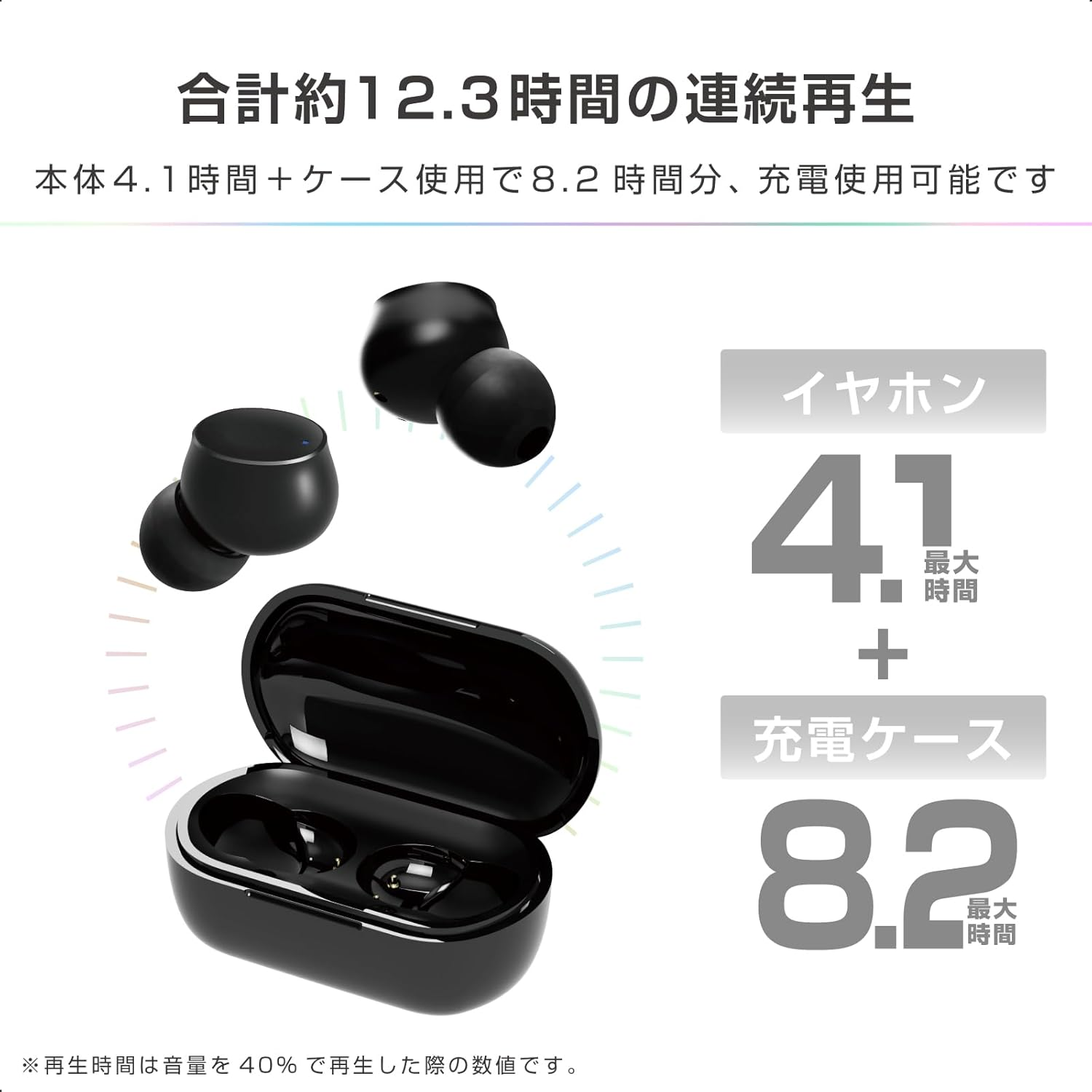 Kashimura Ultra Lightweight & Beans Type Fully Wireless Earphones, AAC Waterproof IPX4, Can Be Used While Working Out! BL-141 Type-C Charging Case Included, Black image number 1