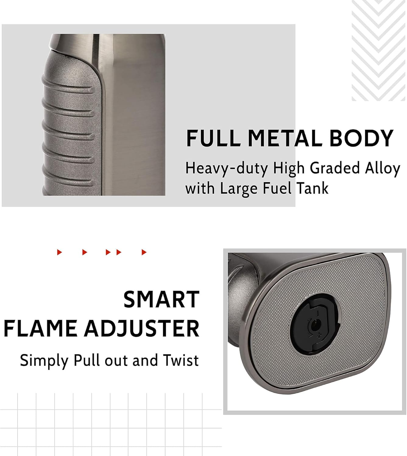 BRISPON Torch Lighter, Quad 4 Jet Flame Windproof Butane Refillable Lighter with Safety Lock for Kitchen Grill BBQ Candle Camping (Butane NOT Included) (Gunmetal) - Blue image number 7