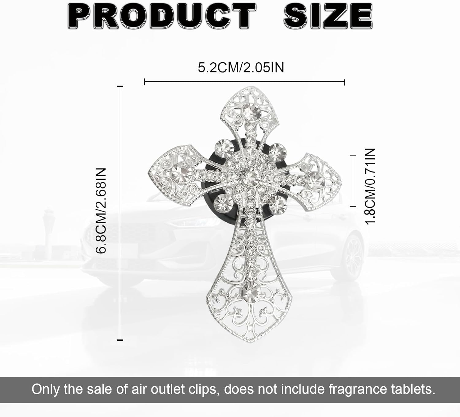 2Pcs Car Air Vent Clip, Bling Rhinestone Diamond Cross Crystal Car Air Vent Clips, Car Air Conditioning Outlet Clip Decorative, Universal Car Interior Decoration Accessories(Silver)