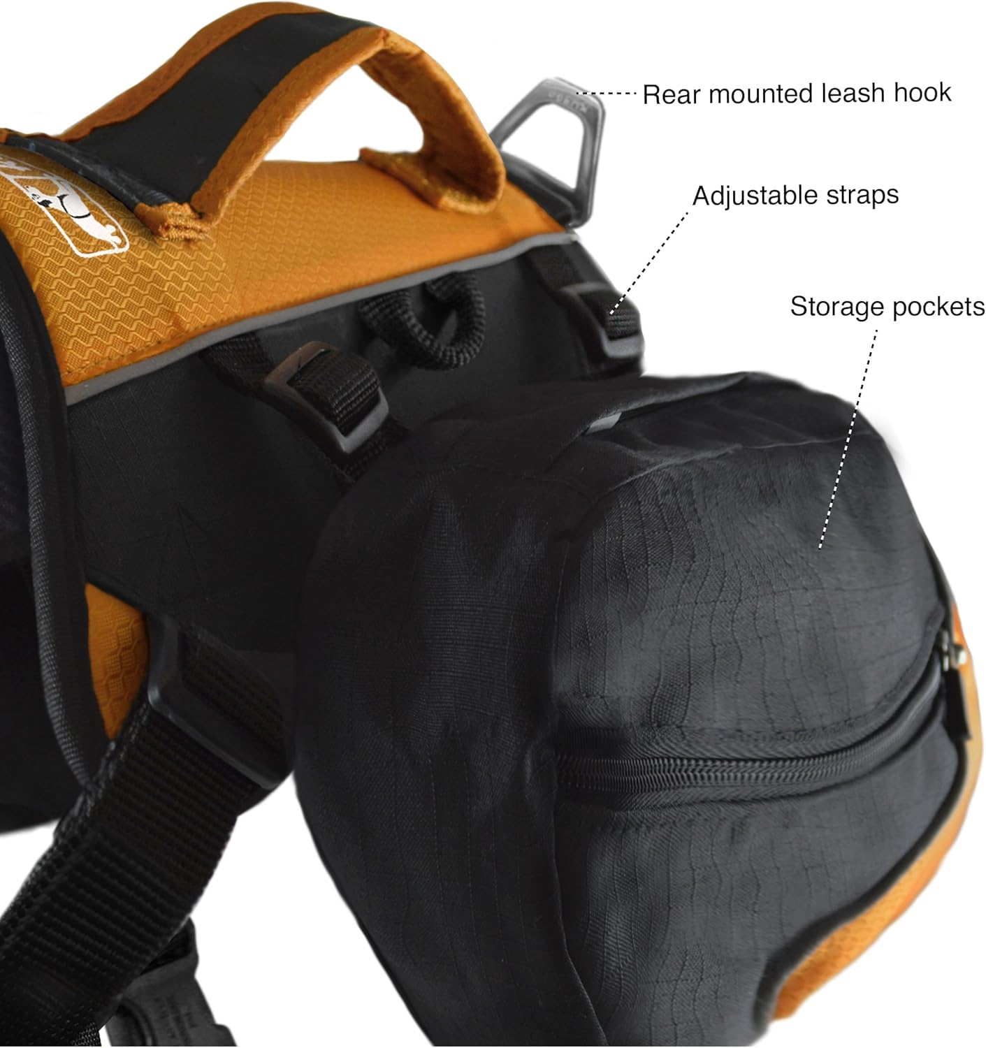 Kurgo Big Baxter Dog Backpack, Dog Saddlebag, Dog Pack, Adjustable Saddlebag for Hiking, Walking, Running, Camping, Black/Orange image number 2