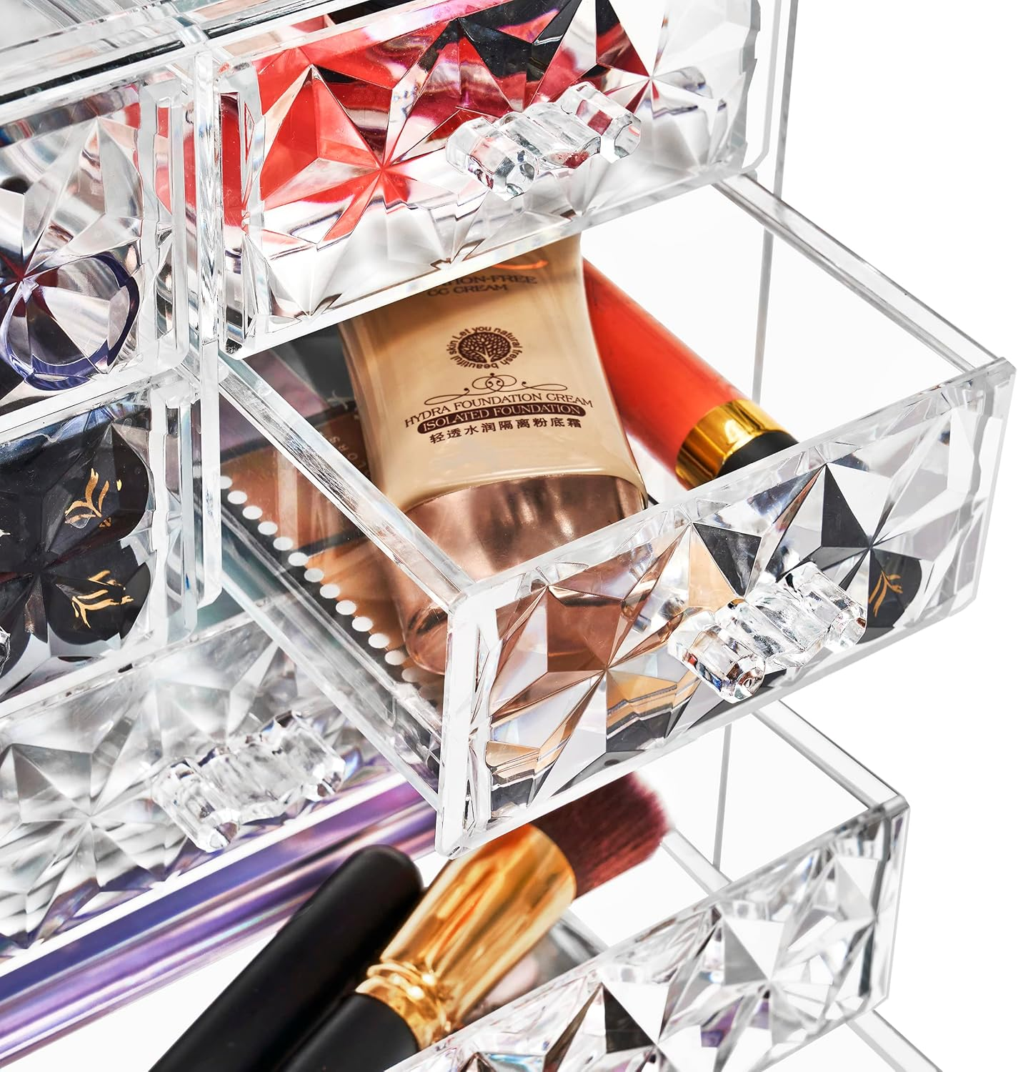 Sorbus Acrylic Clear Makeup Organizer - Big & Spacious Cosmetic Display Case - Stylish Designed Jewelry & Make up Organizers and Storage for Vanity, Bathroom (3 Large, 4 Small Drawers) [Diamond] image number 2