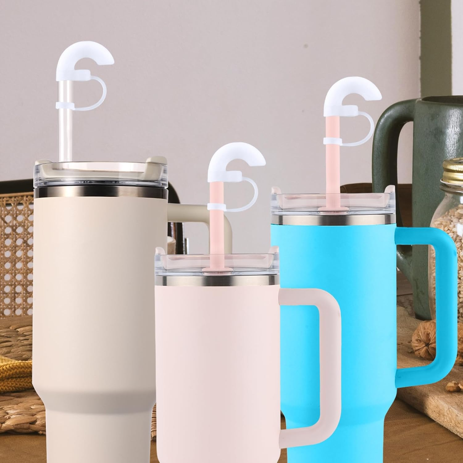 3Pcs Wrinkle Free Straw Cover, Dust-Proof Silicone Straw Anti/No Wrinkle Topper Cap, 40&deg;Inclined Opening Design Reusable Straw Tips Lids for Stanley Tumbler 40Oz 30Oz image number 4