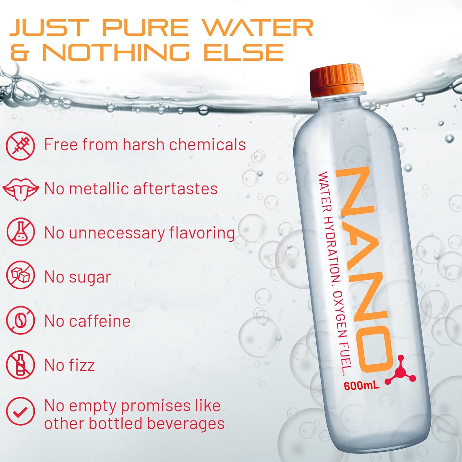 Nano Bubble Nano Water with Billions of NANO Bubbles of Oxygen (Pack of 12) - Highly Oxygenated Water - Oxygen-Filled Water - Mountain Natural Valley Spring Water - Clean & Fresh Pure Bottled Drinking Water image number 4