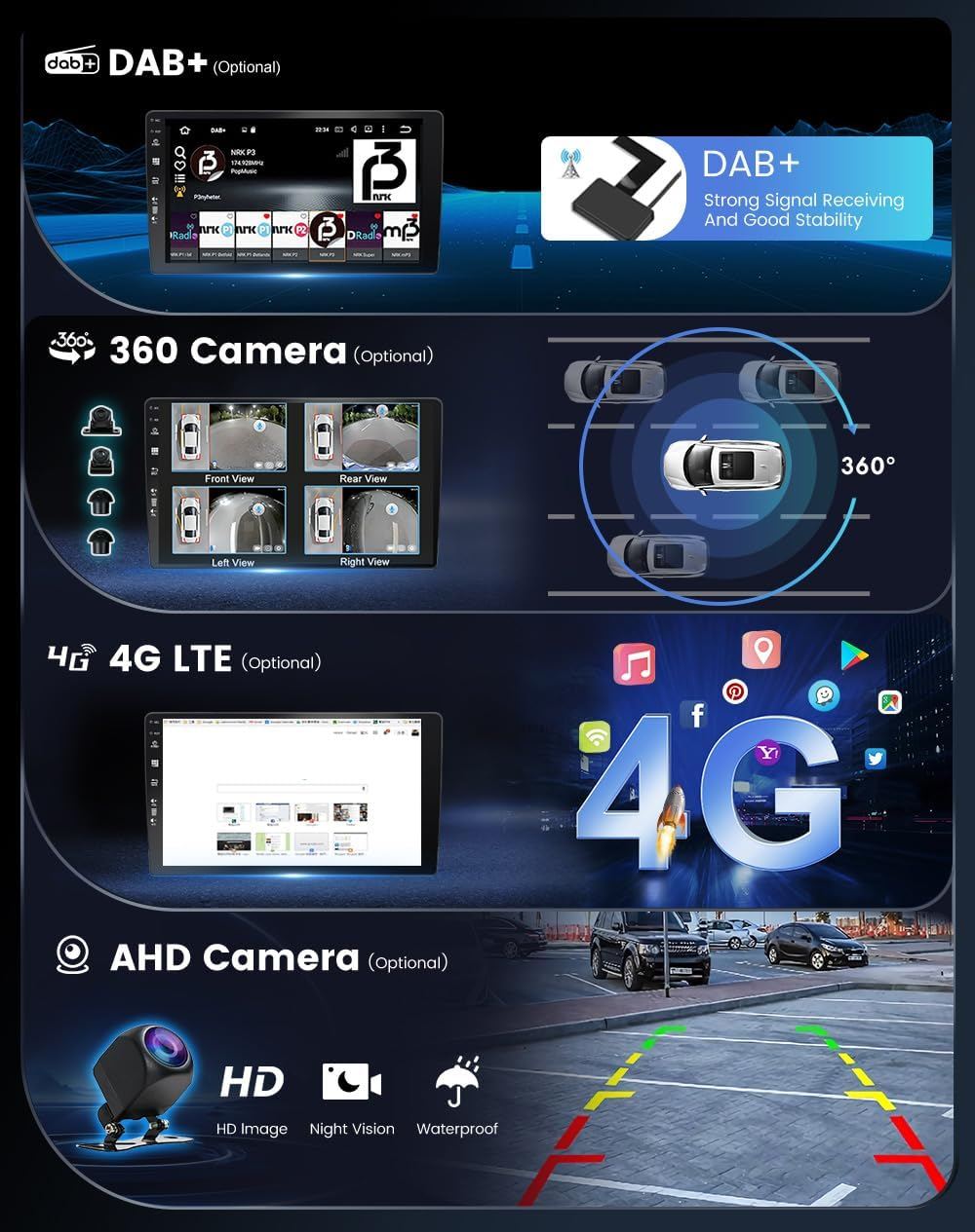 10Inch IPS Touch Screen Car Stereo GPS Navigation Head Unit Android 14 for Mazda Cx9/Cx-9/Bose 2007-2015 Carplay DSP Wifi BT5.0 FM AM 4G+64G image number 3