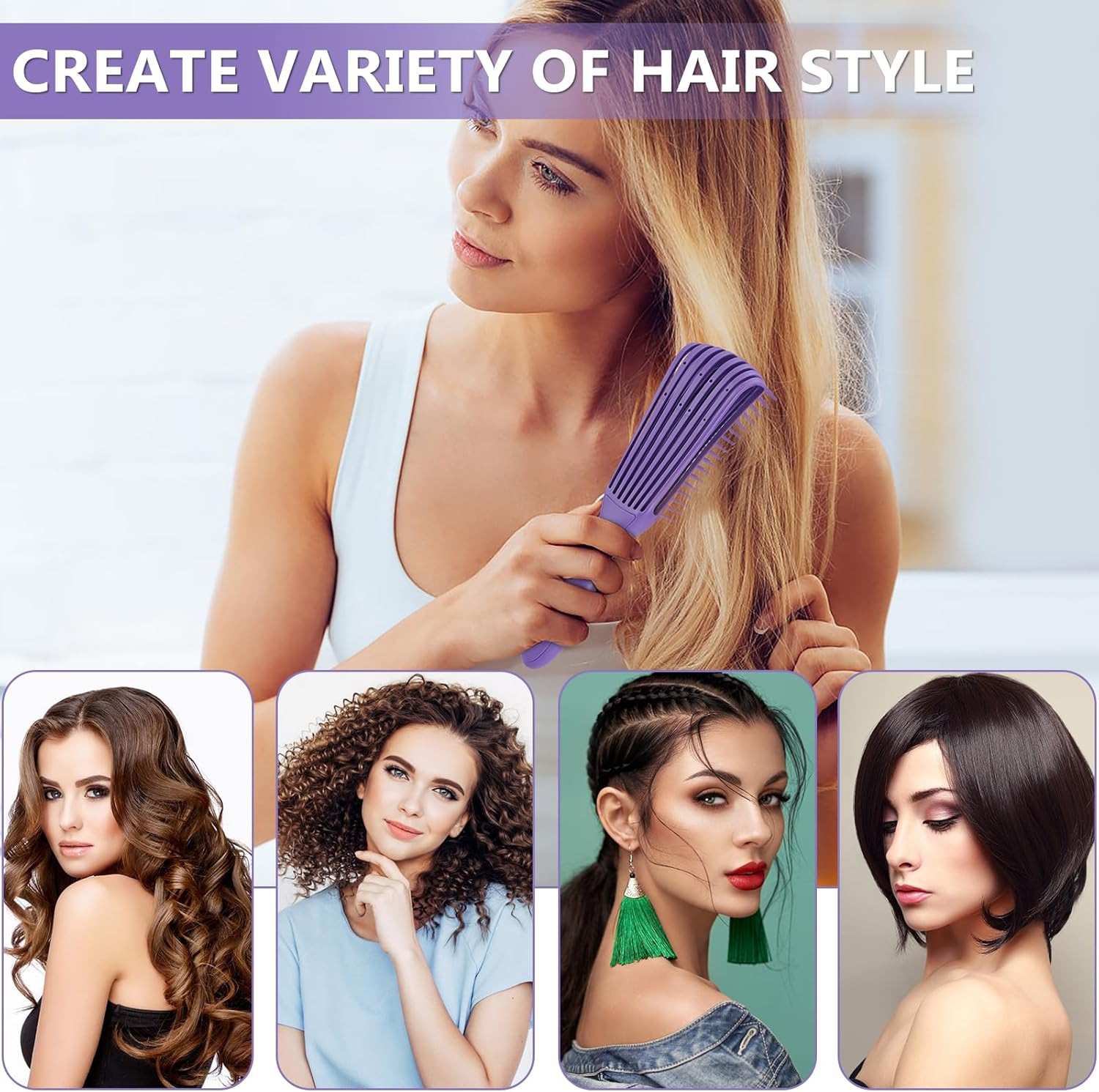 BRUSHZOO Hair Brush Set with Hair Spray Bottle, Hair Brushes for Women Men Kid Wet Dry All Hair Detangling Parting Styling, Brush Set with Detangler Brush, Edge Brush, Teasing Brush, Rat Tail Comb image number 2