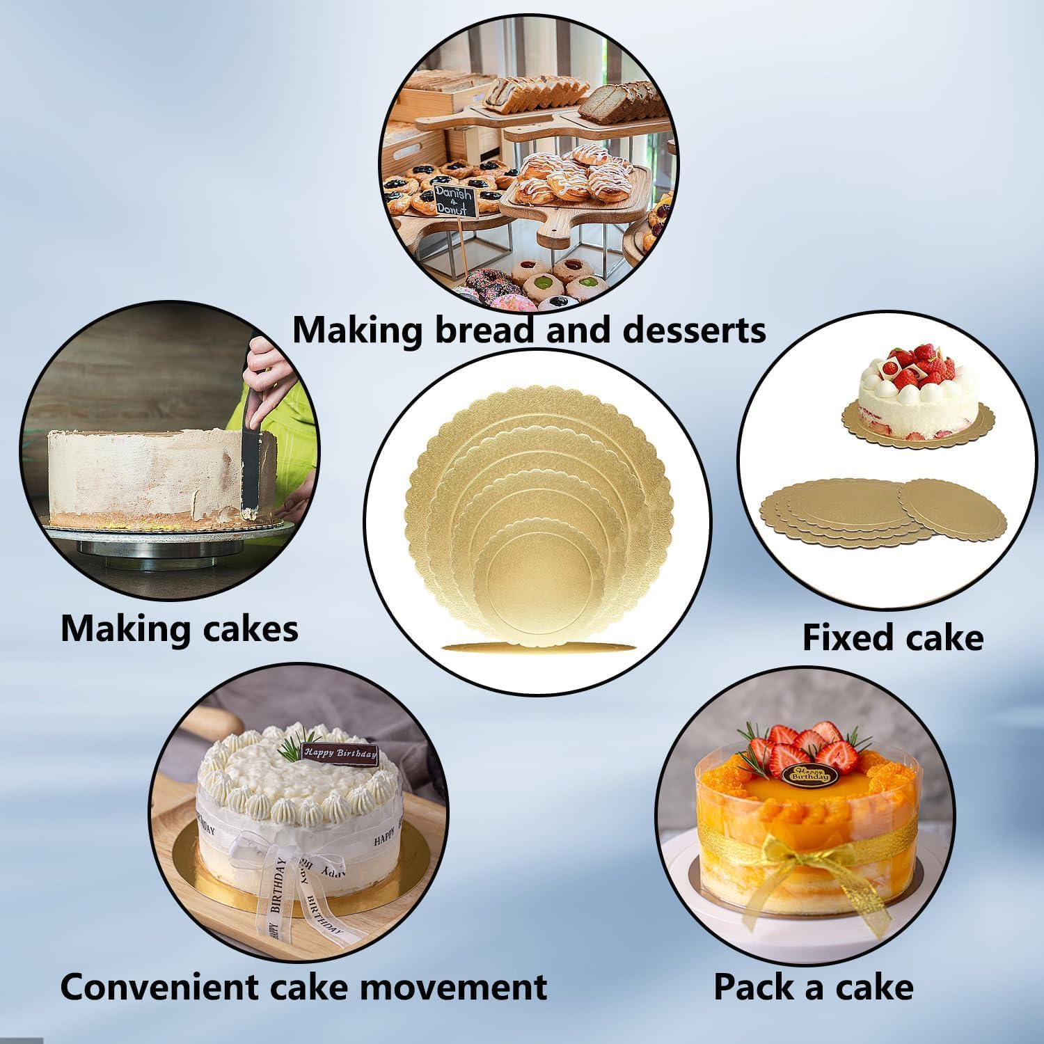 20 Pieces Cake Boards Golden round Cake Circles, 8&10 Inch Cake Base Cardboard, for Baking Cake, Gold image number 3