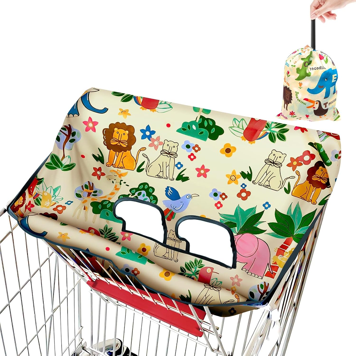 Shopping Cart Cover for Baby, High Chair Cover, Grocery Cart Seat Covers for Baby, Kids, Infants & Toddlers, Portable 2-In-1 Design, Includes Free Carry Bag (Cute Lion)