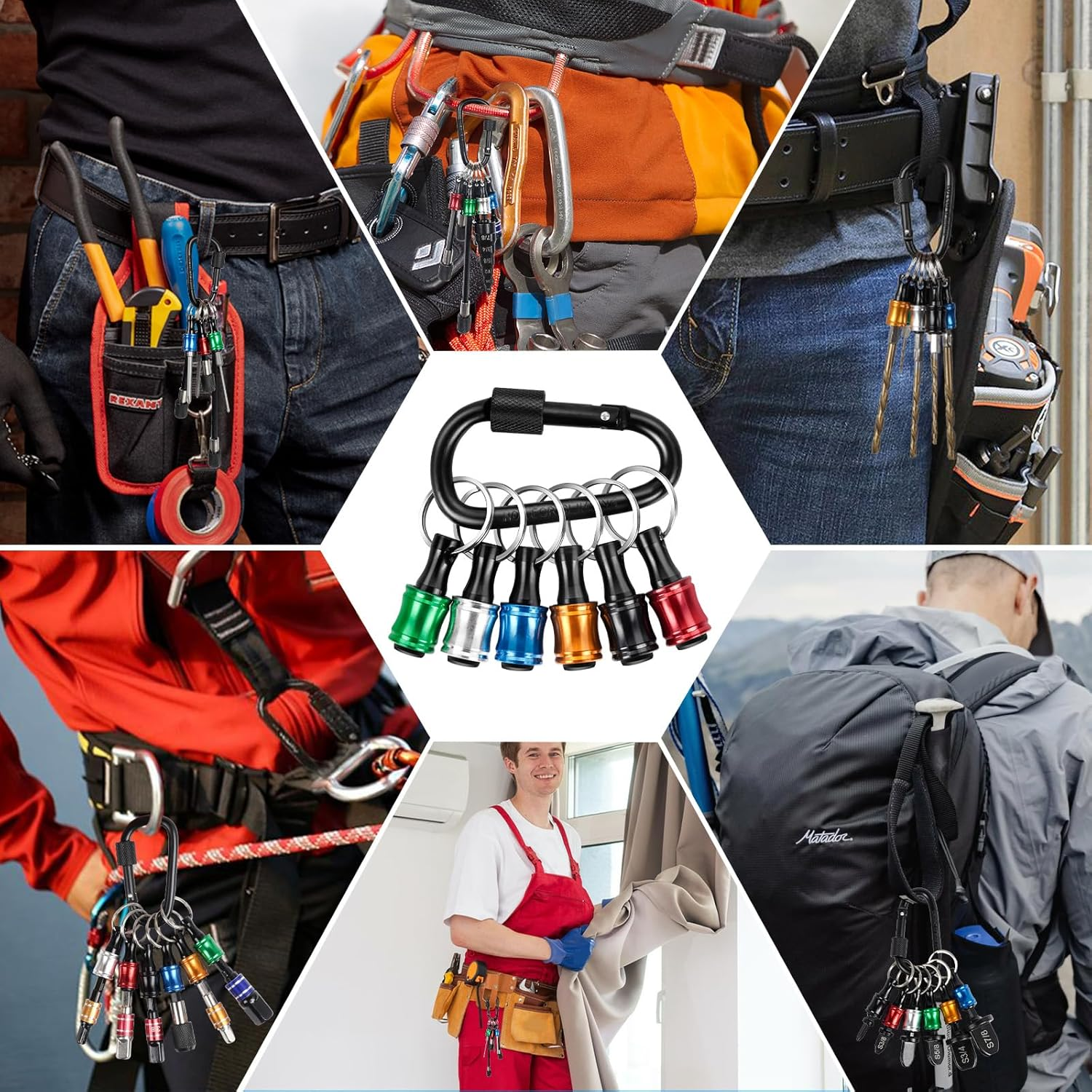 1/4 Bit Holder Keychain 6Pc, 1/4 Inch Hex Shank Bit Holders, Quick Release Bit Holder for Nut Driver, Screwdriver & Drill Bits W/Key Chain Carabiner - 5Pcs-Sct image number 7