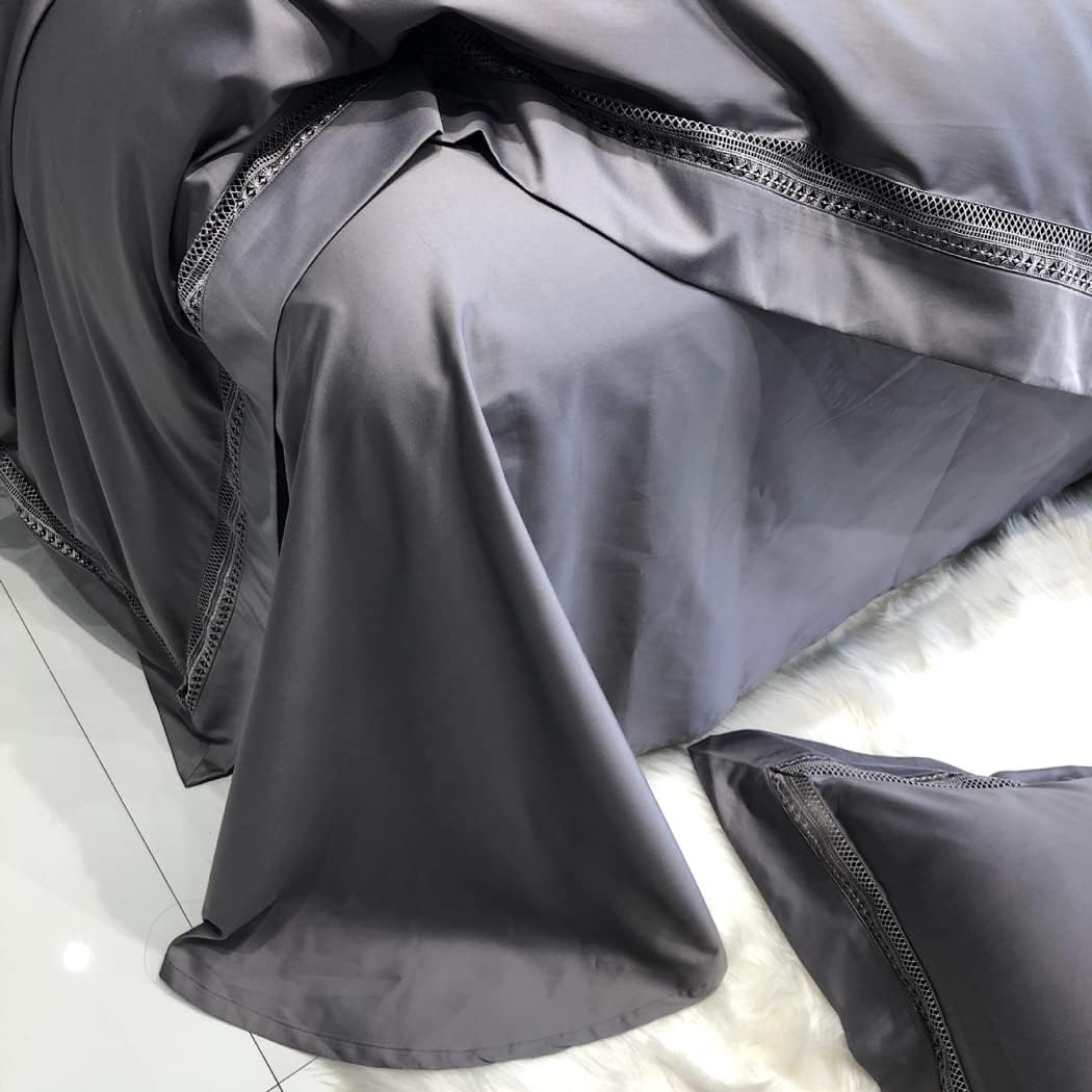 Modern Minimalist Hollow Edge Long-Staple Cotton Four-Piece Set Cotton Cotton Solid Color Quilt Cover Bedding,Black,2000 * 2300Mm image number 2