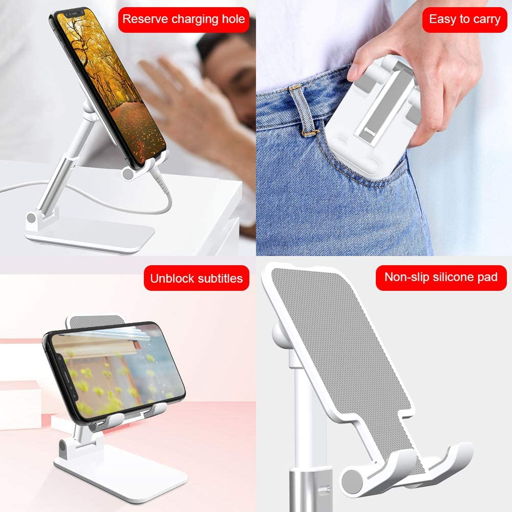 [2 Pack] Foldable Cell Phone Stand, TIQUS Angle & Height Adjustable Desk Phone Holder with Stable Anti-Slip Design Compatible with Iphone Smartphones Kindle White image number 6