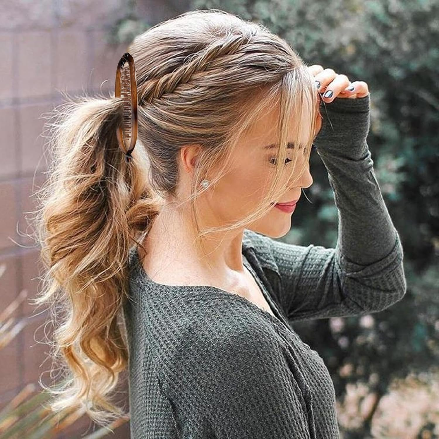 Banana Hair Clip - 2PCS Claw Clip for Thin Hair | Double Banana Clip Bullet Claw Clincher Comb | Strong Hold for Thick, Thin Curly Styles | Non-Slip Styling Accessories - Amber image number 3