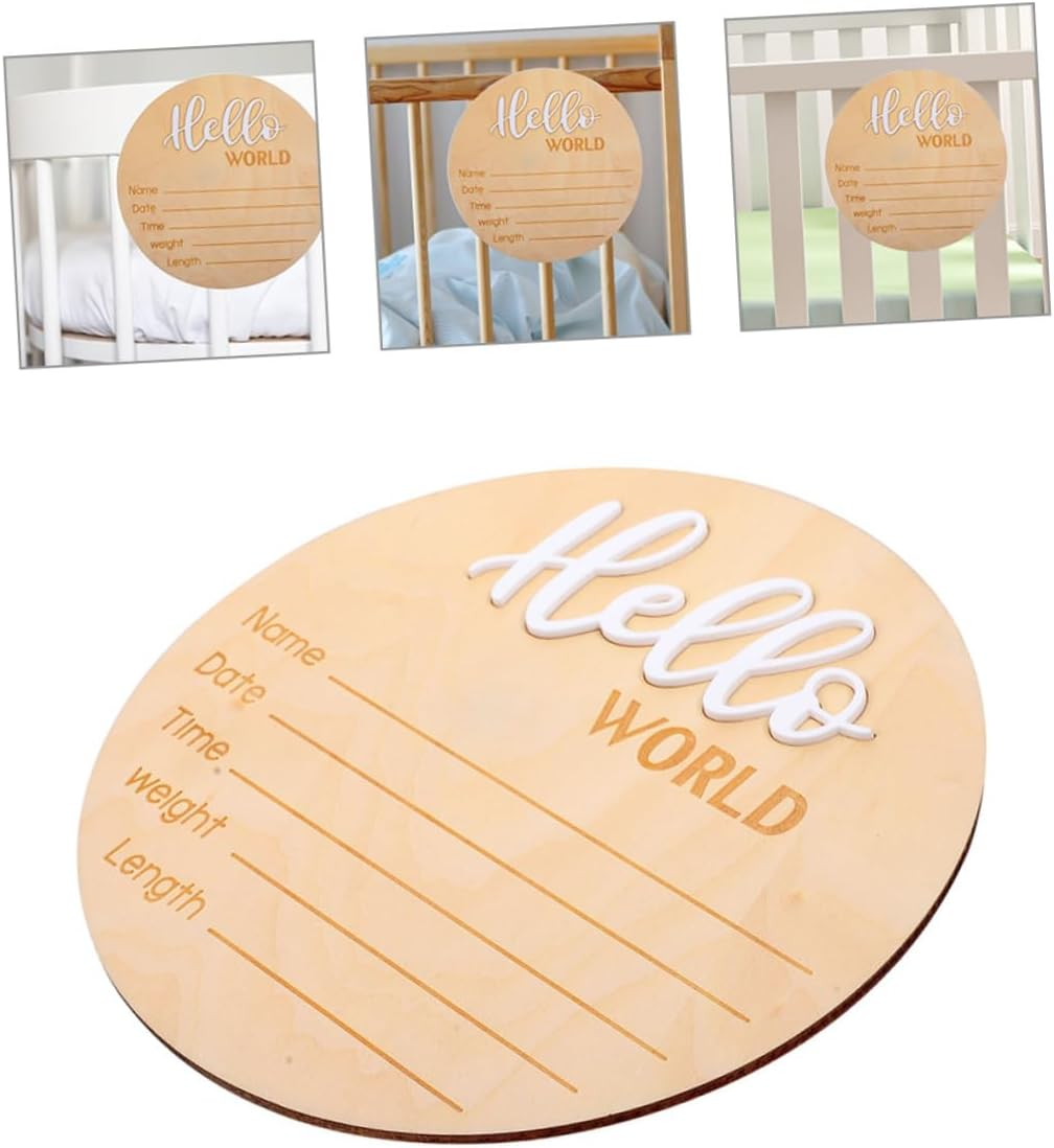 2 Pcs Wooden Baby Announcement Sign Newborn Name round Birth Announcement Sign for Hospital Photo Prop Welcome Newborn image number 6