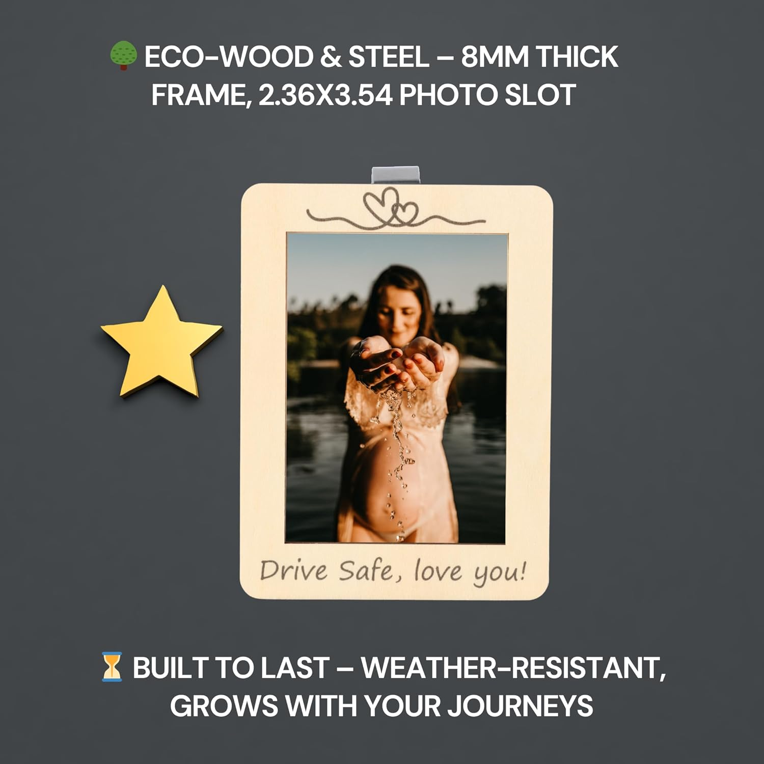 MOTOFITOOL Car Visor Picture Frame, Drive Safe I Love You Visor Clip, Car Photo Holder, Premium Wood Car Visor Clip, Personalized Photo Holder Valentine'S Birthday Present