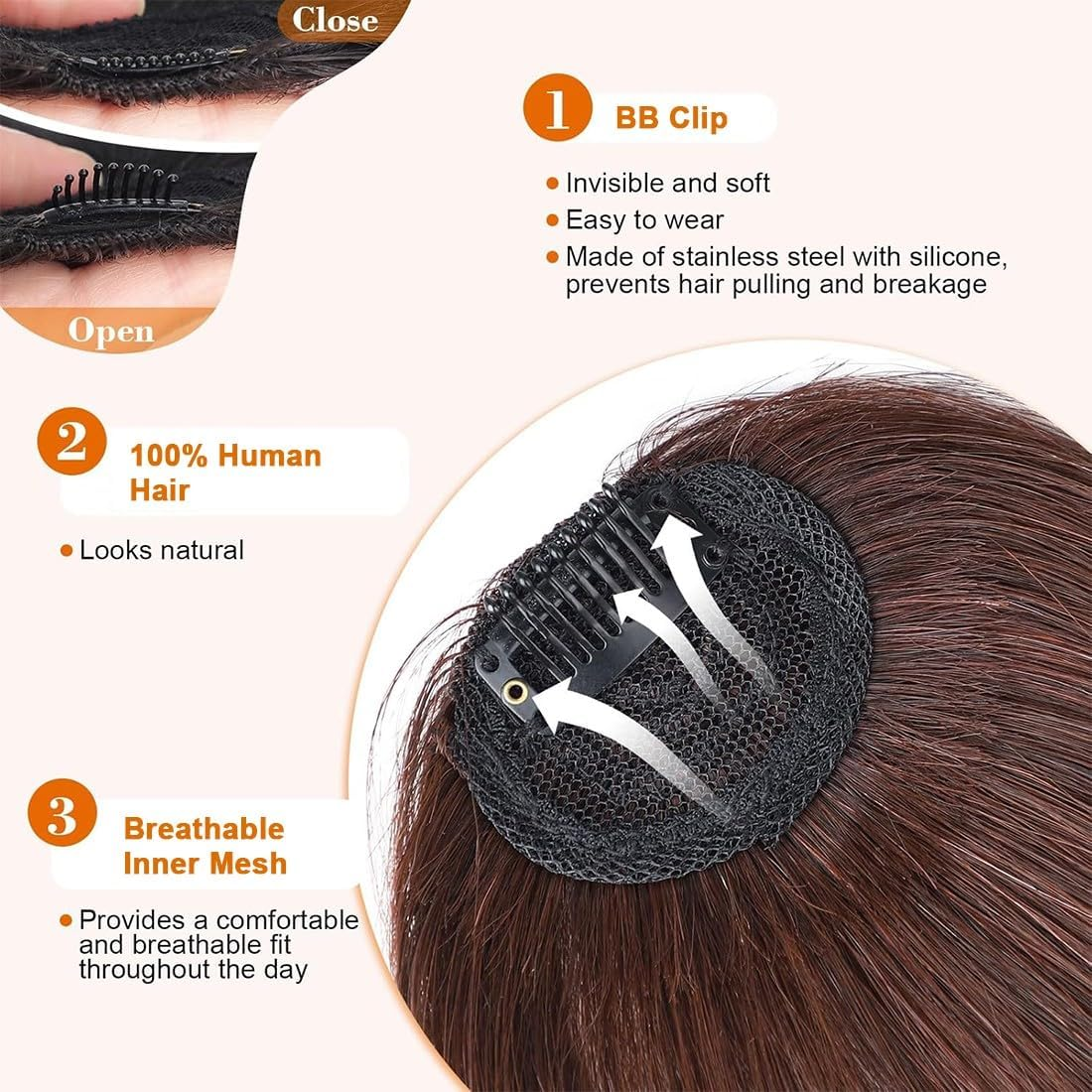 JEYORZY Pack of 2 Clip-In Fringe, Clip on Air Bangs, French Fringe, One Piece Wig with Natural Bangs, Hair Bangs for Women, Bangs Extension for Women'S Wigs (Dark Brown and Light Brown) image number 4