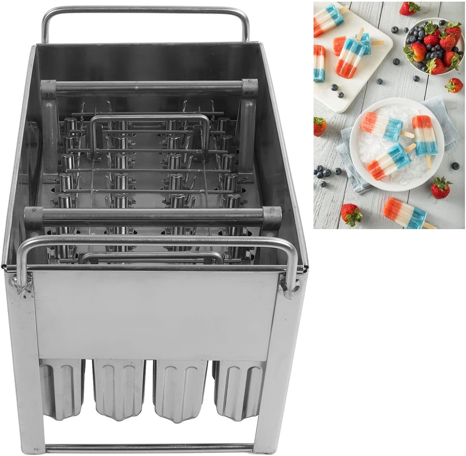 Jiawu Metal Popsicle Moulds, 75Ml Stainless Steel Ice Cream Moulds, 40Pcs Ice Lolly Models, Ice Bar Makers, Food Class Silver Ice Mould for Home, Business, Industry image number 2