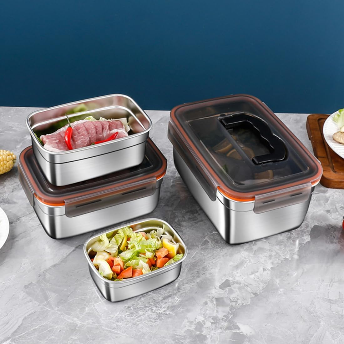 SYAMEET 4-Pack Food Storage Containers with Airtight Lids,Stainless Steel Bento Lunch Box, Leak-Proof Metal Food Storage Boxes for Kitchen, Fridge & Travel, 550Ml/1100Ml/1900Ml/3500Ml Sizes, Bpa-Free image number 4