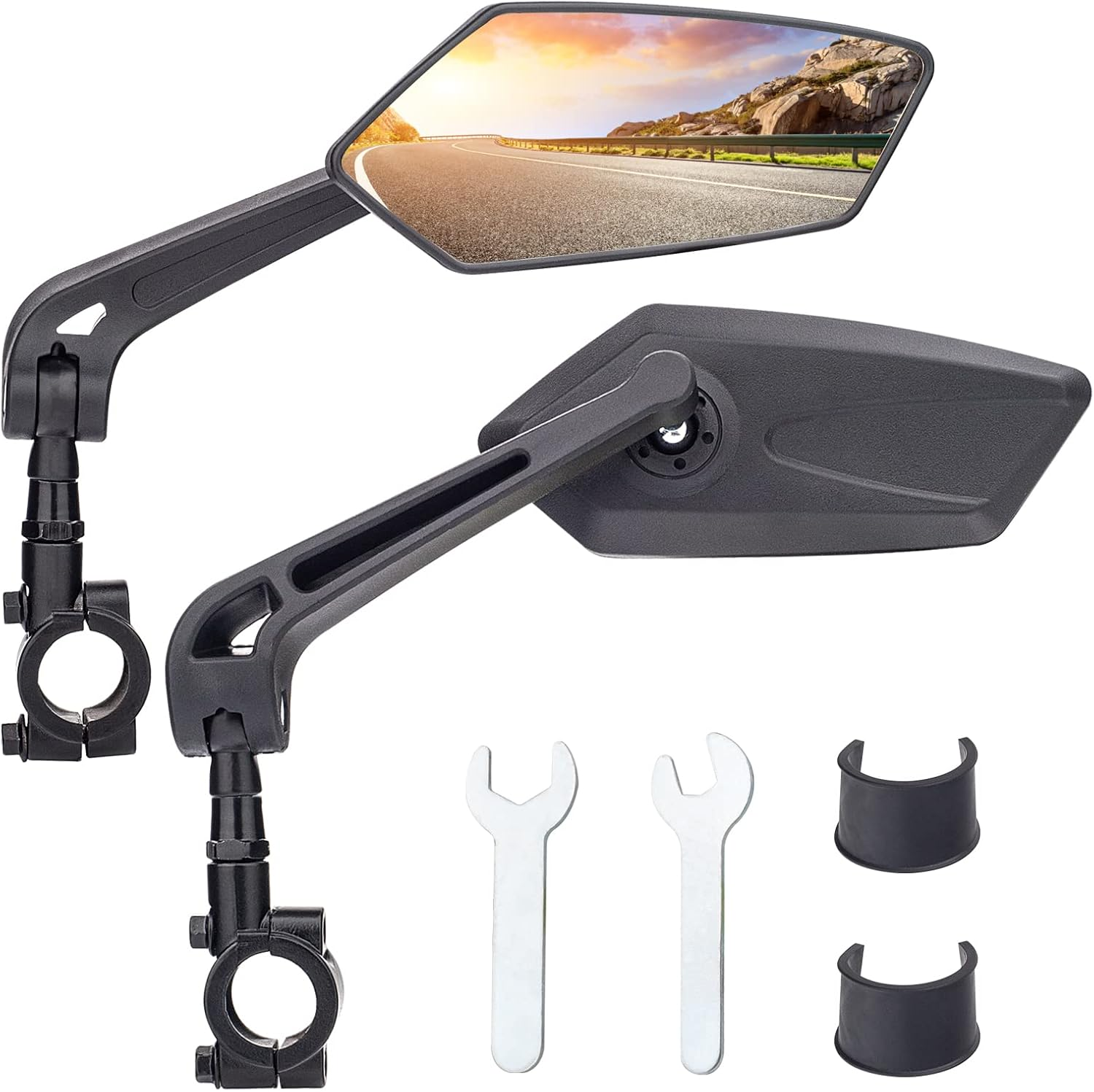 Bike Handlebar Rearview Mirror 2 Pack - Rotatable and Adjustable Wide Angle HD Safe Glass Rear View Shockproof Side Flat Mirror Universal for Bike Bicycle E-Bike (BM047) image number 1