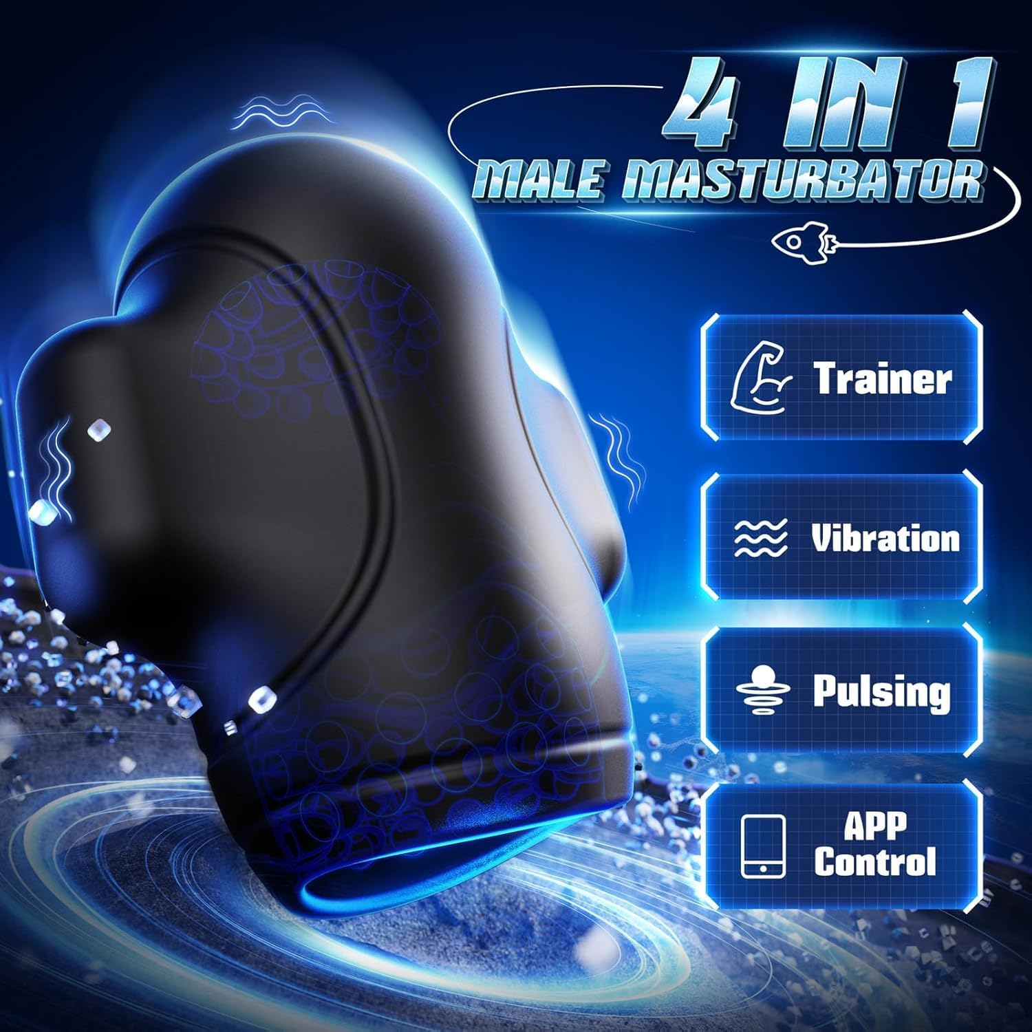 Male Masturbator Vibrating Toys with APP & 9 Vibrations,Penis Training Device Hands-Free Blowjob Masturbation,Penis Extender Training Toys & Games (APP Black)
