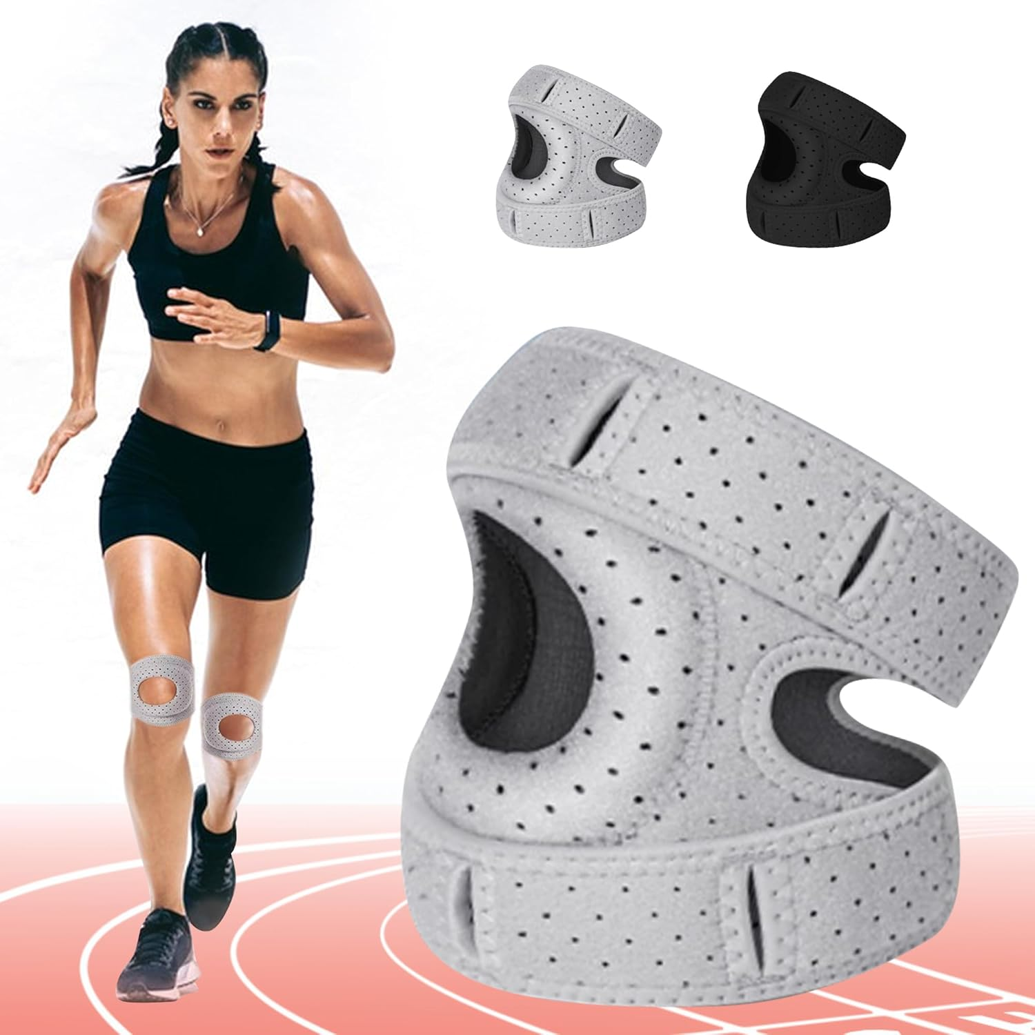 Knee Brace for Women Men, Adjustable Compression Patella Stabilizer Pad for Meniscus Tear, ACL Knee Brace for Meniscus Tear Knee Pain, Arthritis Pain, Injury Recovery, Running Workout (Gray) image number 4