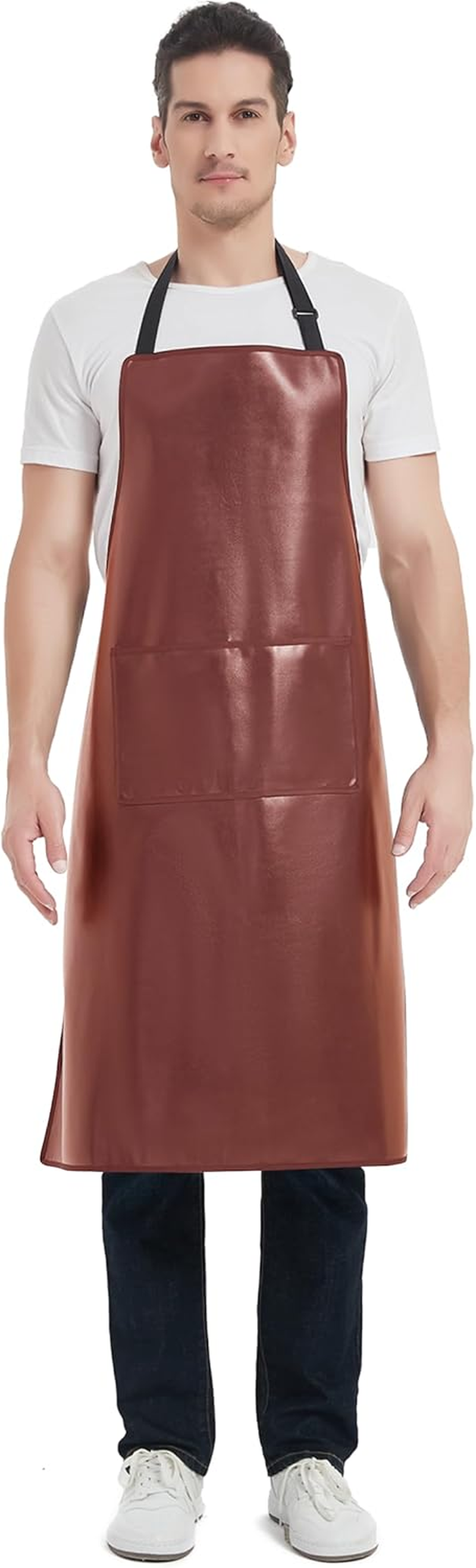 Funchaos Waterproof Apron, Heavy Duty Work Apron, Artificial Leather Apron Ideal for Chef,Butcher,Barber,Cleaning