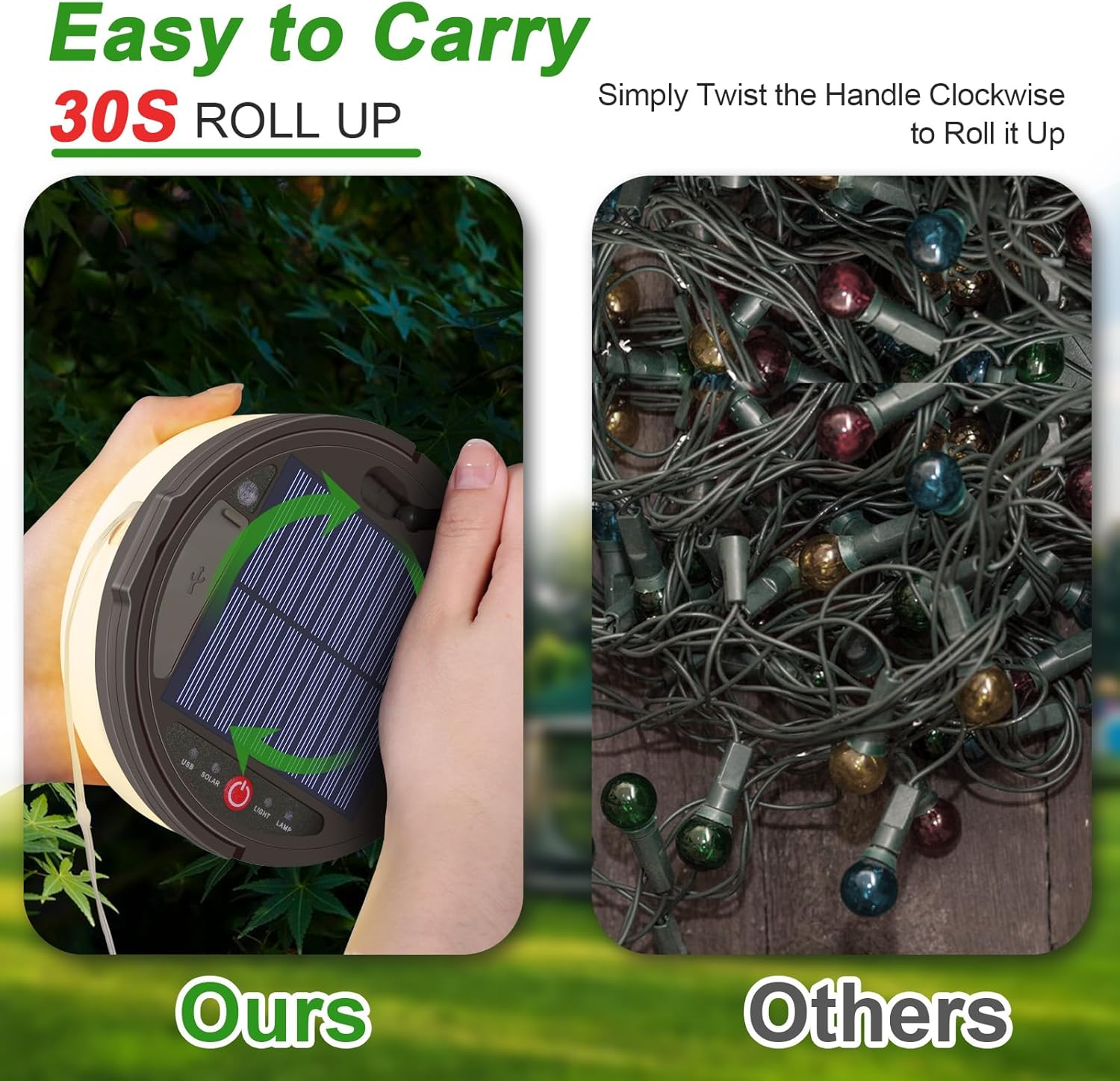 Solar Camping String Light, 12.8M 128 LED Solar Portable Waterproof Camping Lights with Remote, USB Type-C Rechargeable Portable Camping Lights with 8 Lighting Modes for Garden Party Decorations image number 3