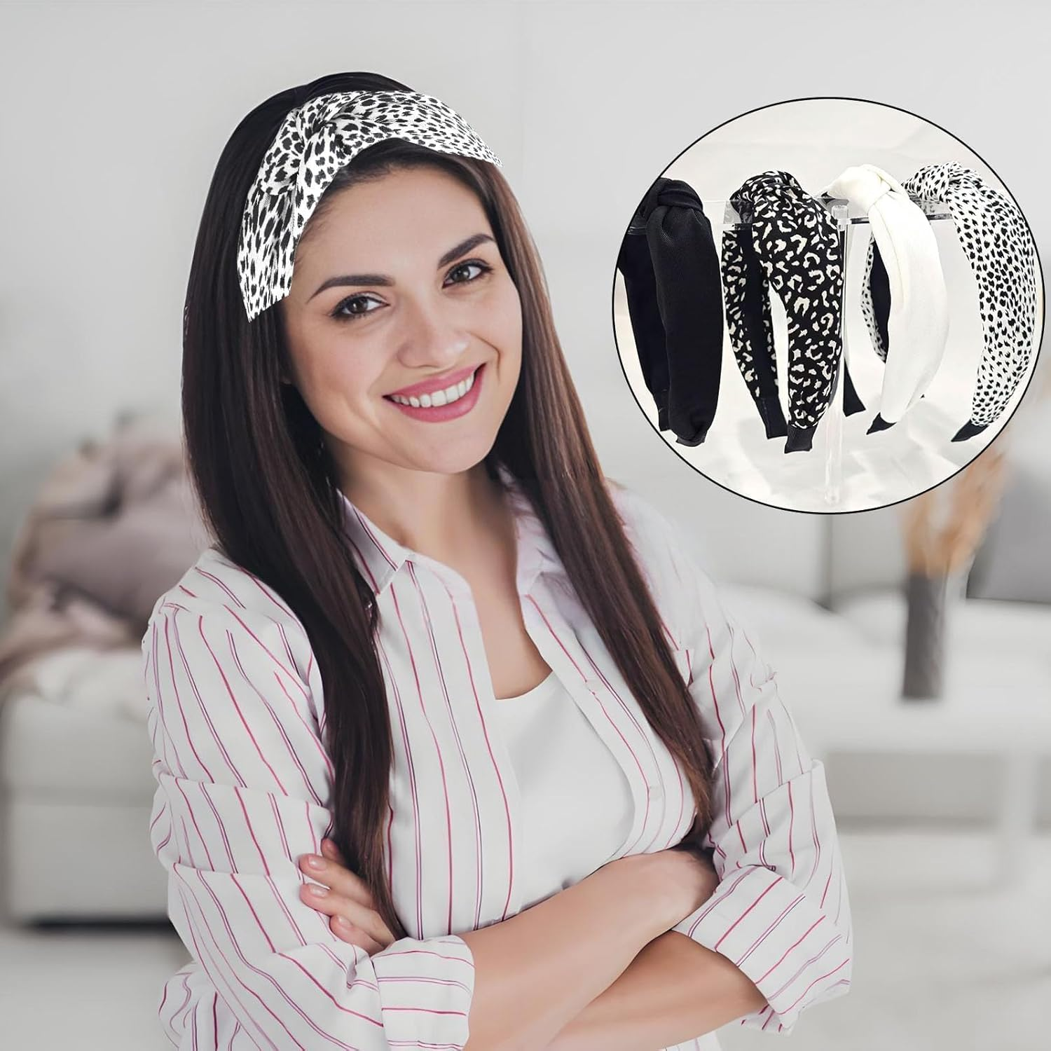 Pack of 4 Leopard Print Headbands, Women'S Wide, Non-Slip Protection Headband, Women'S Fashion Headband, Women'S Elegant, Vintage Hair Bands, Women, Suitable for Birthday, Valentine'S Day, Mother'S image number 4